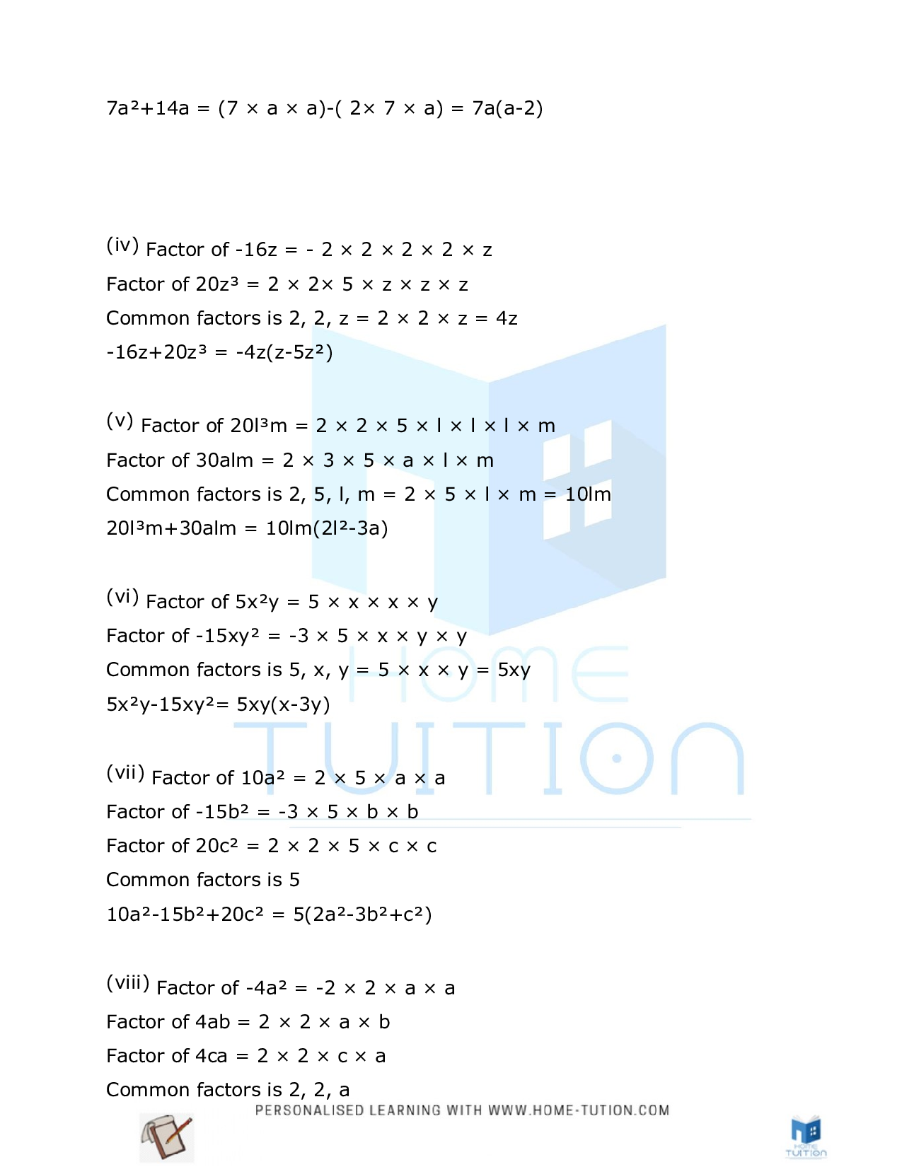Class 8 Maths Chapter 14 Factorisation