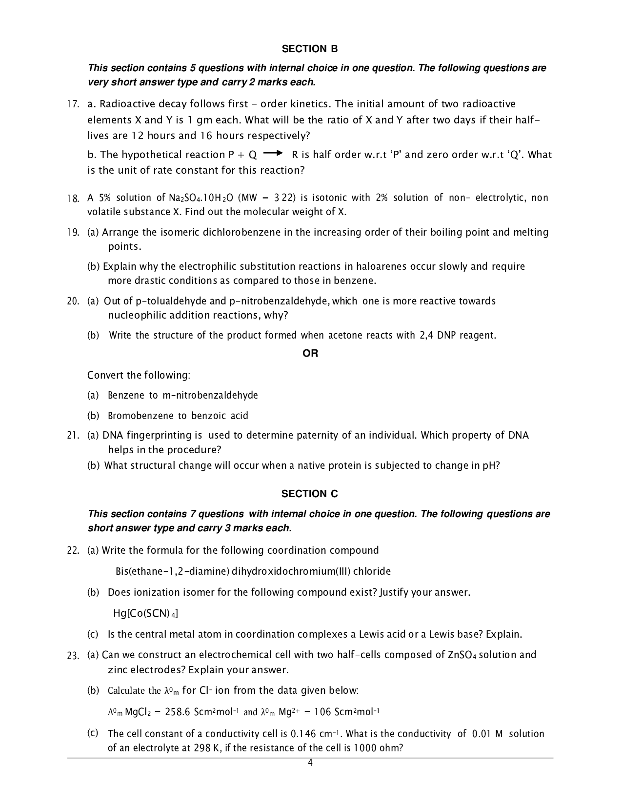 Class 12 Sample Papers for Chemistry