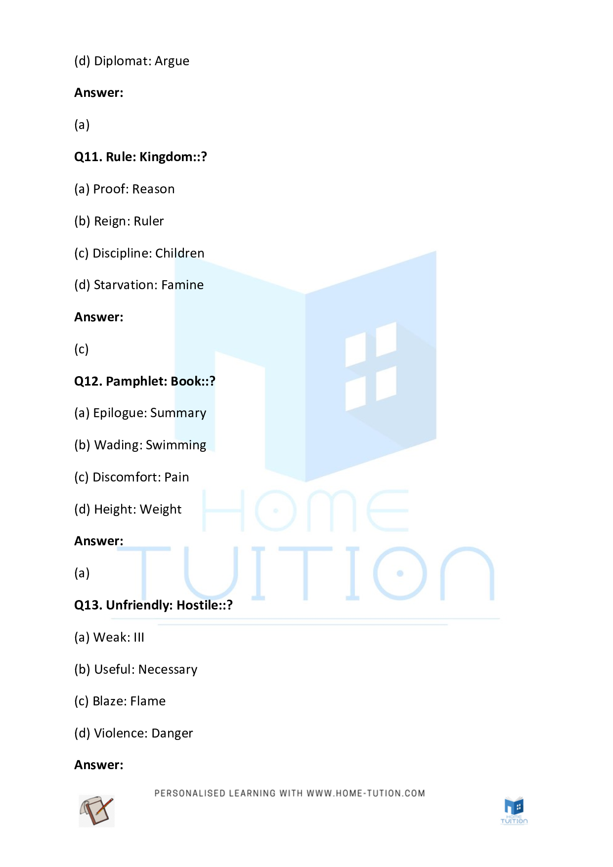 CBSE Worksheet For Class 5 English Analogy Free PDF Home Tution