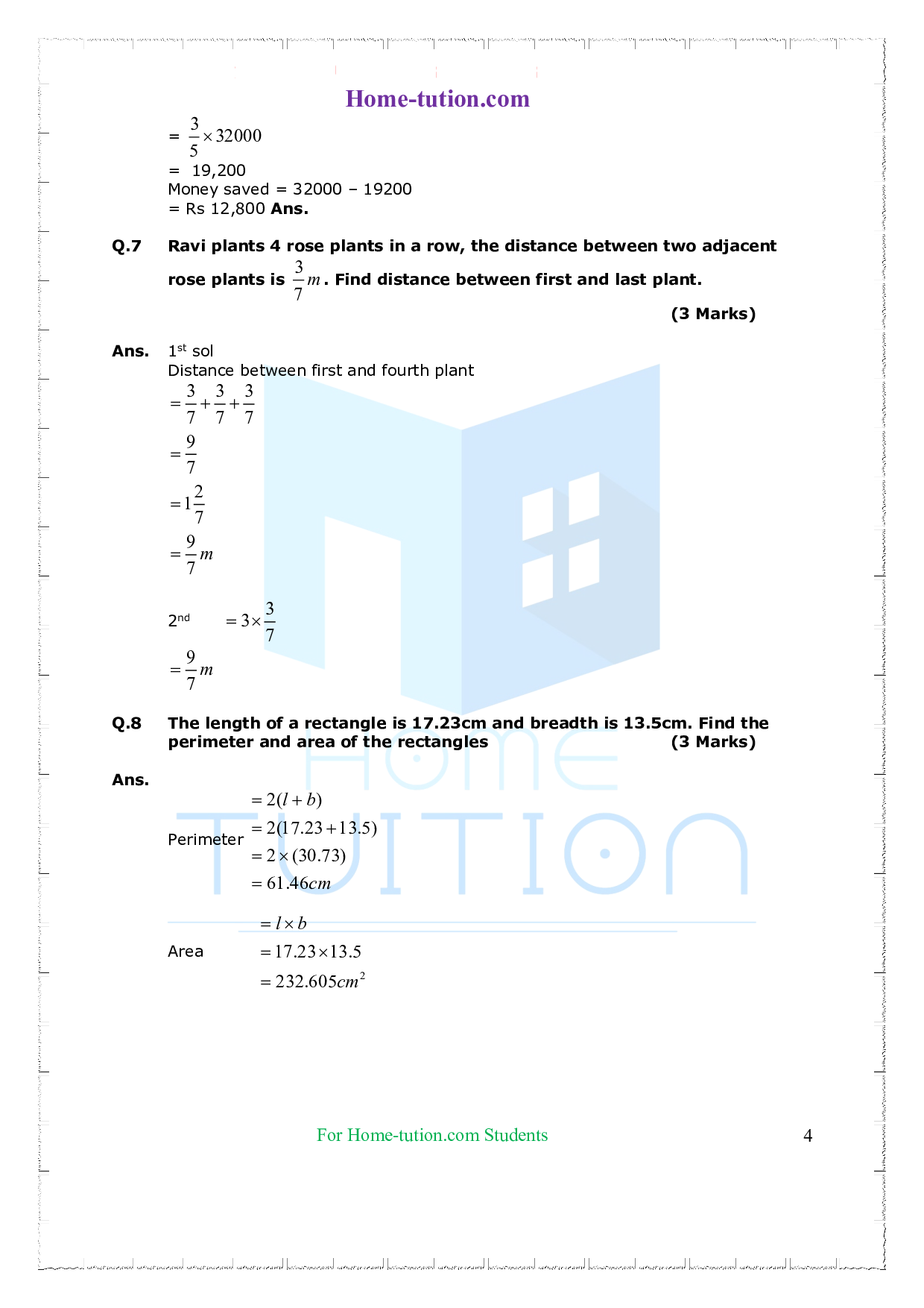Extra Questions on Class 7 Maths Chapter 2 Fractions and Decimals