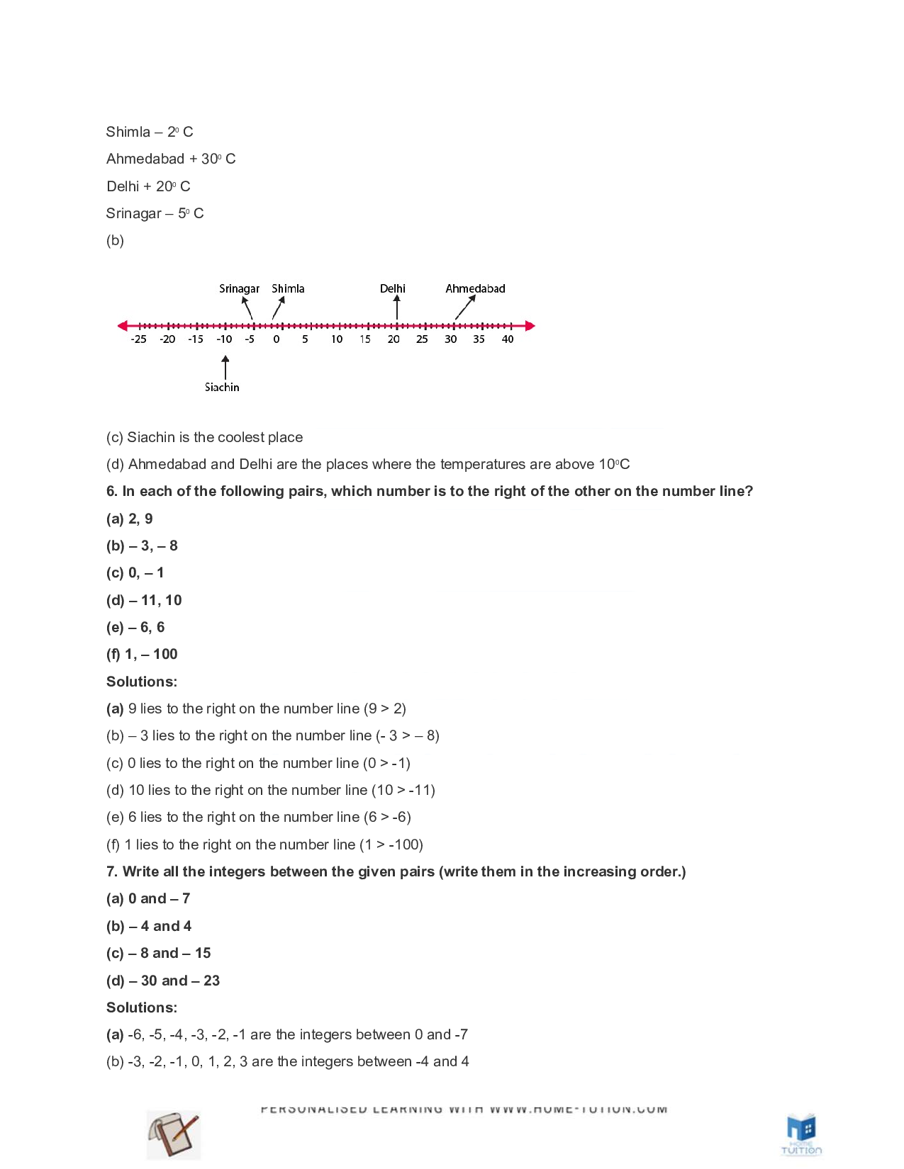 NCERT Solutions For Class 6 Maths Chapter 6 Integers