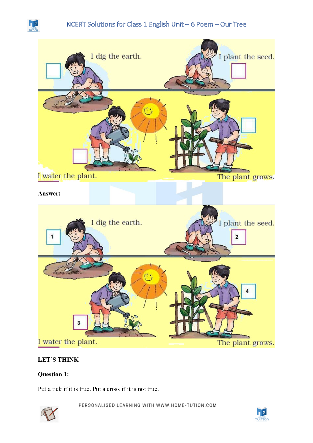 NCERT Solutions for Class 1 English Unit 6 Poem - Our Tree