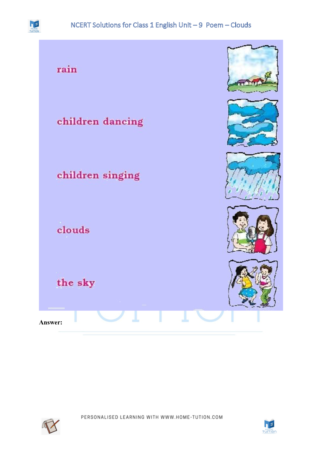 NCERT Solutions for Class 1 English Unit 9 Poem - Clouds