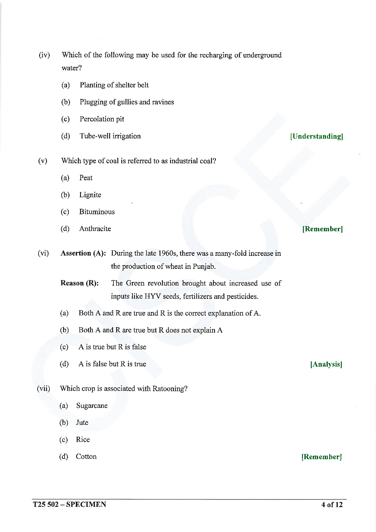 ICSE Board Sample Paper for class 10 Geography