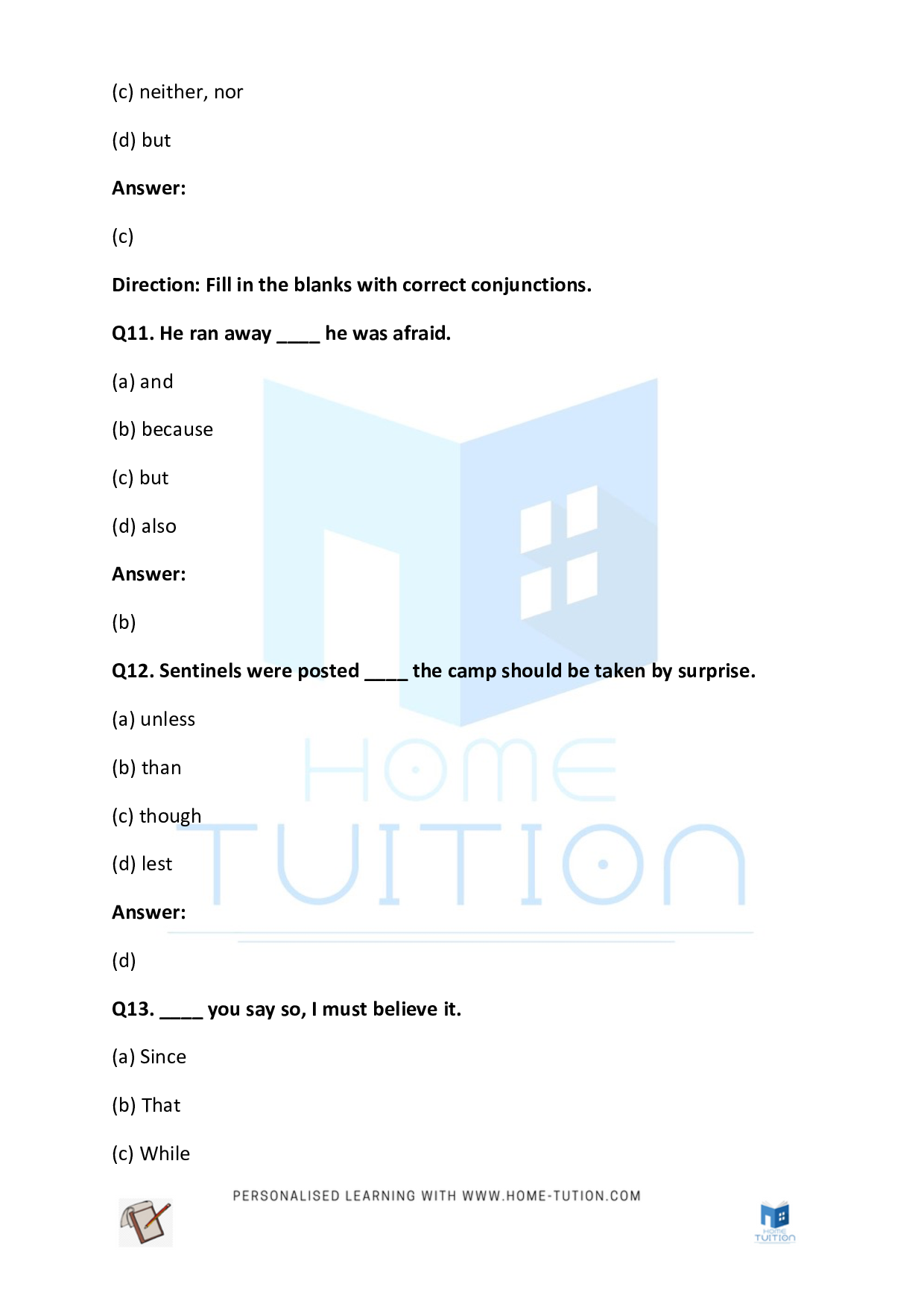 CBSE Worksheet For Class 5 English Conjunction Chapter Free PDF 