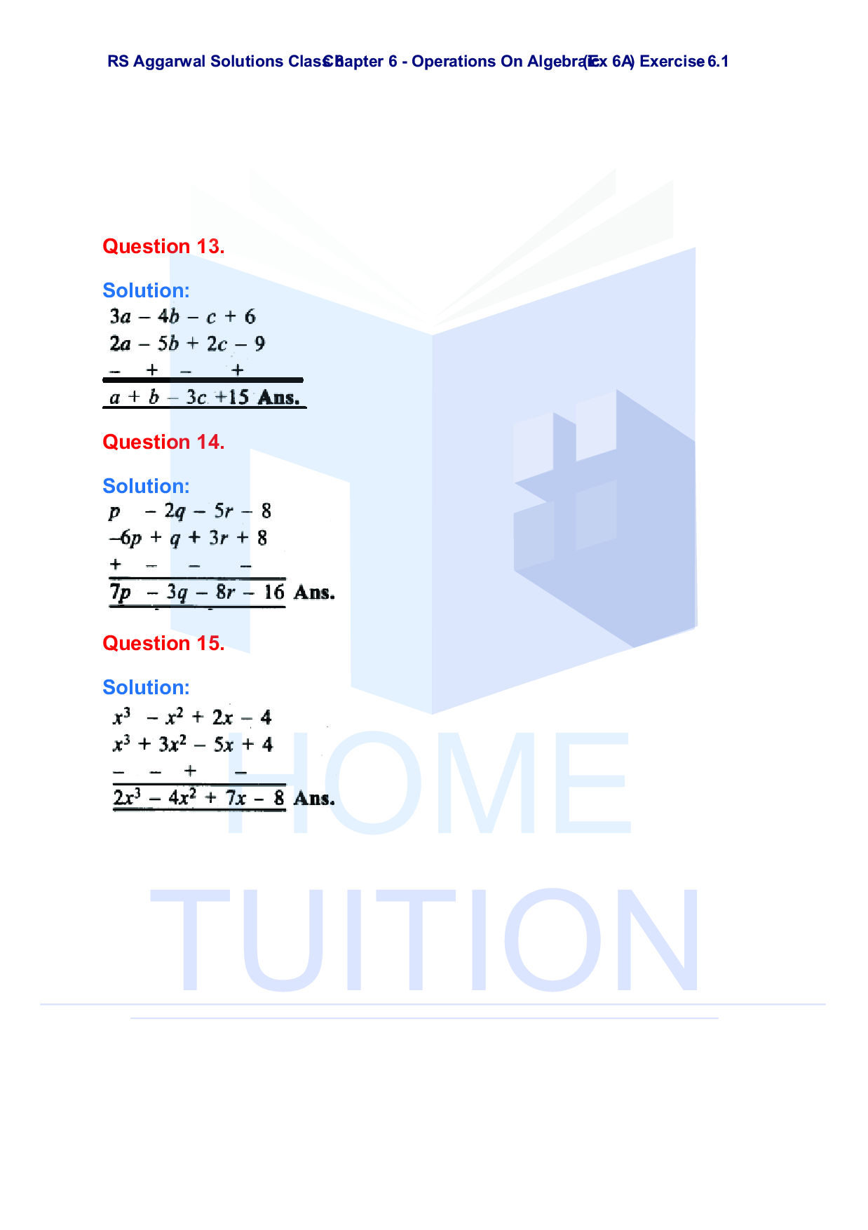 Chapter-6 Operations on Algebraic Expressions