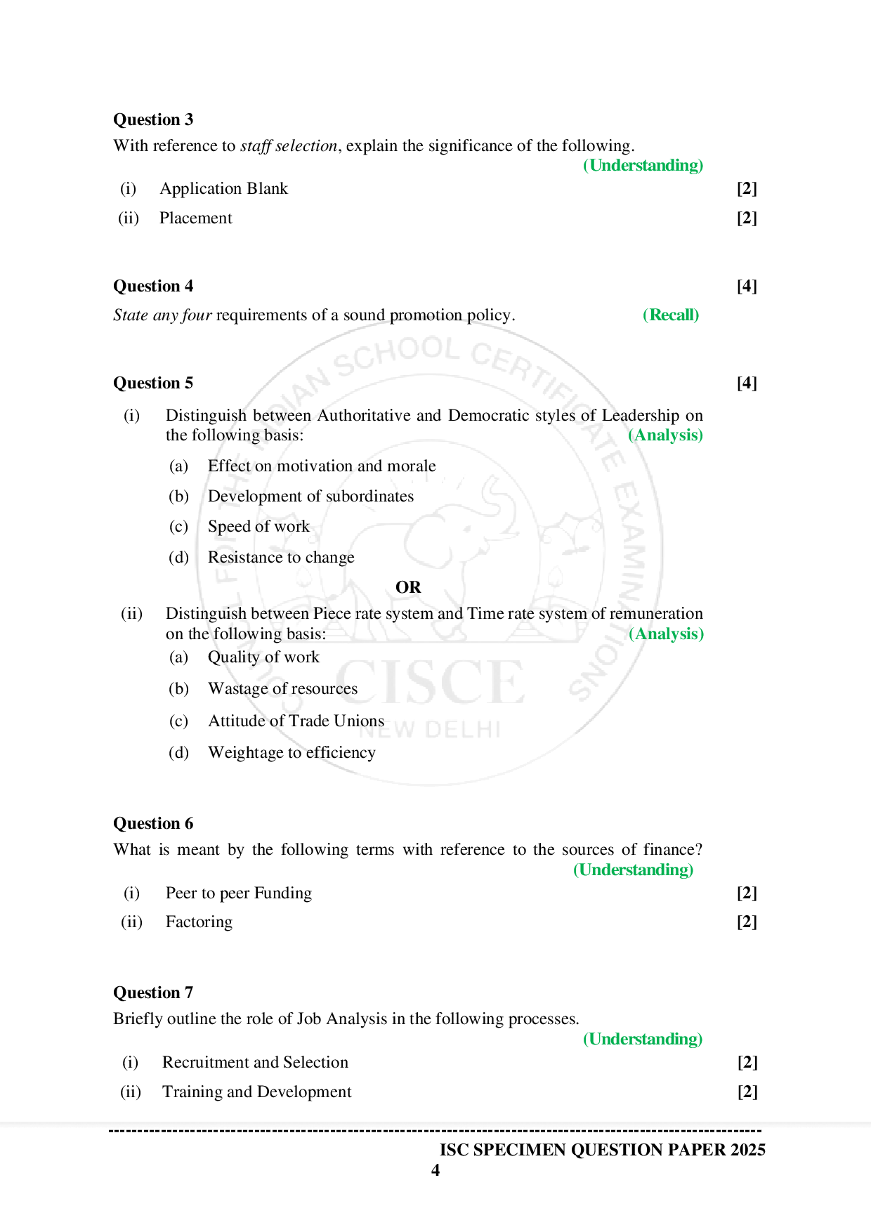 ISE Sample paper for Business Studies