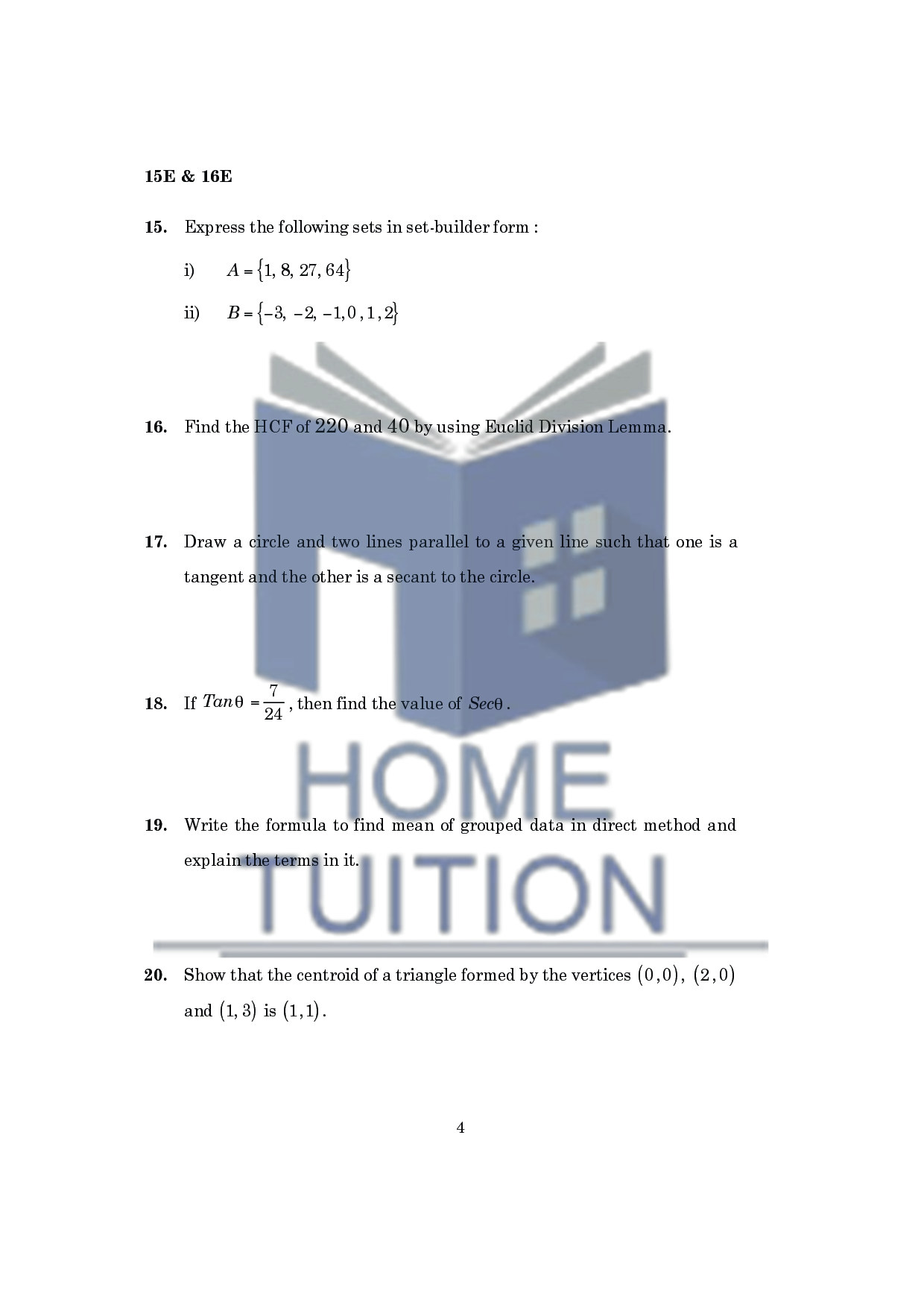 Model Papers For class 10 AP Board Maths