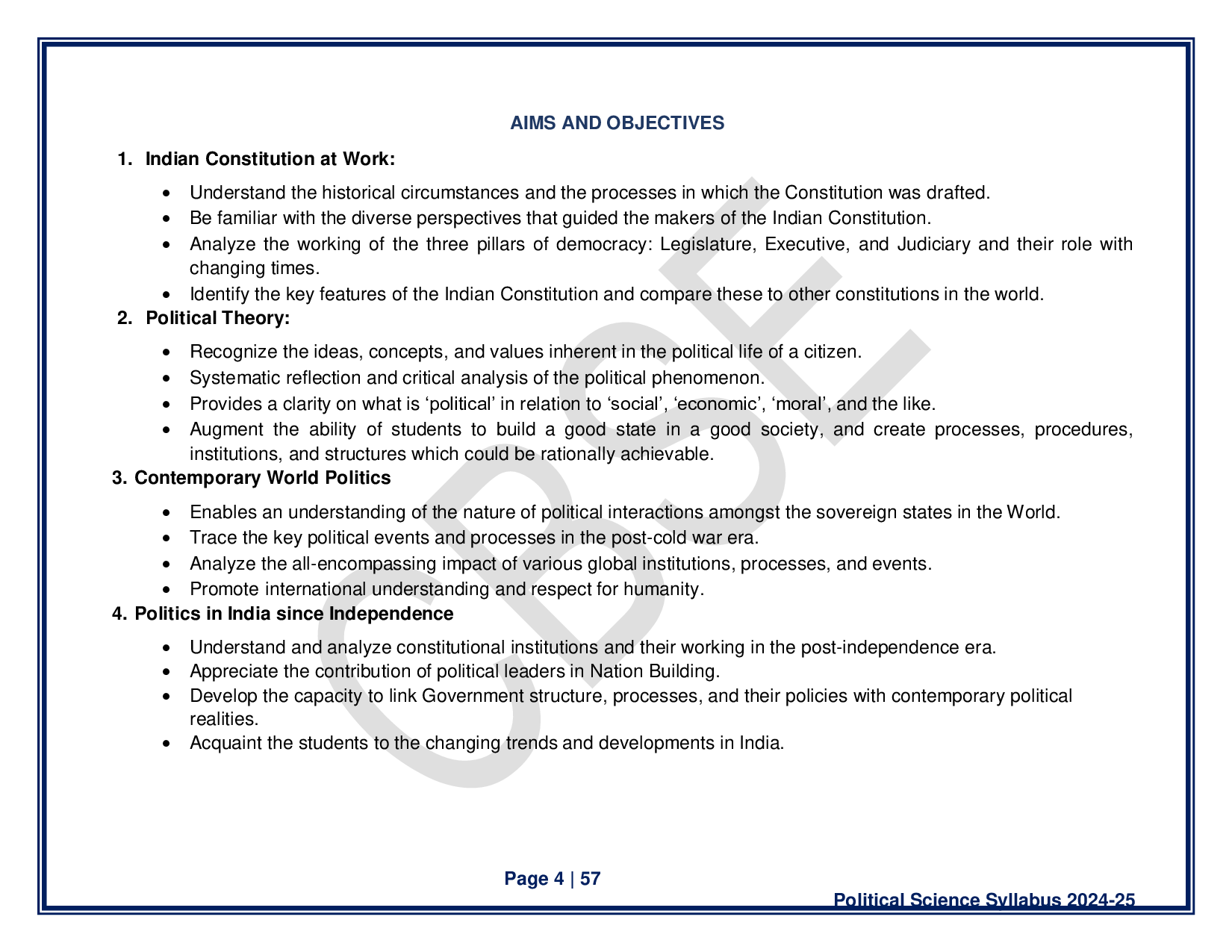 CBSE Class 12 Political Science Syllabus 