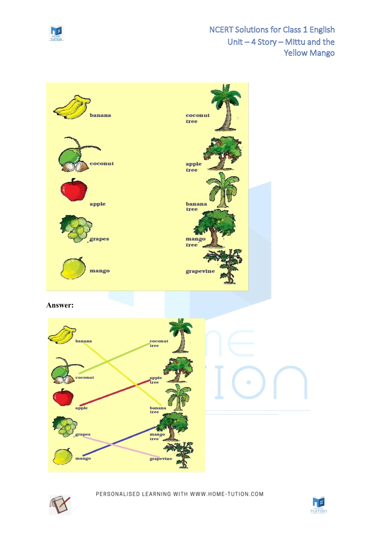 NCERT Solutions for Class 1 English Unit 4 Story - Mittu and the Yellow Mango
