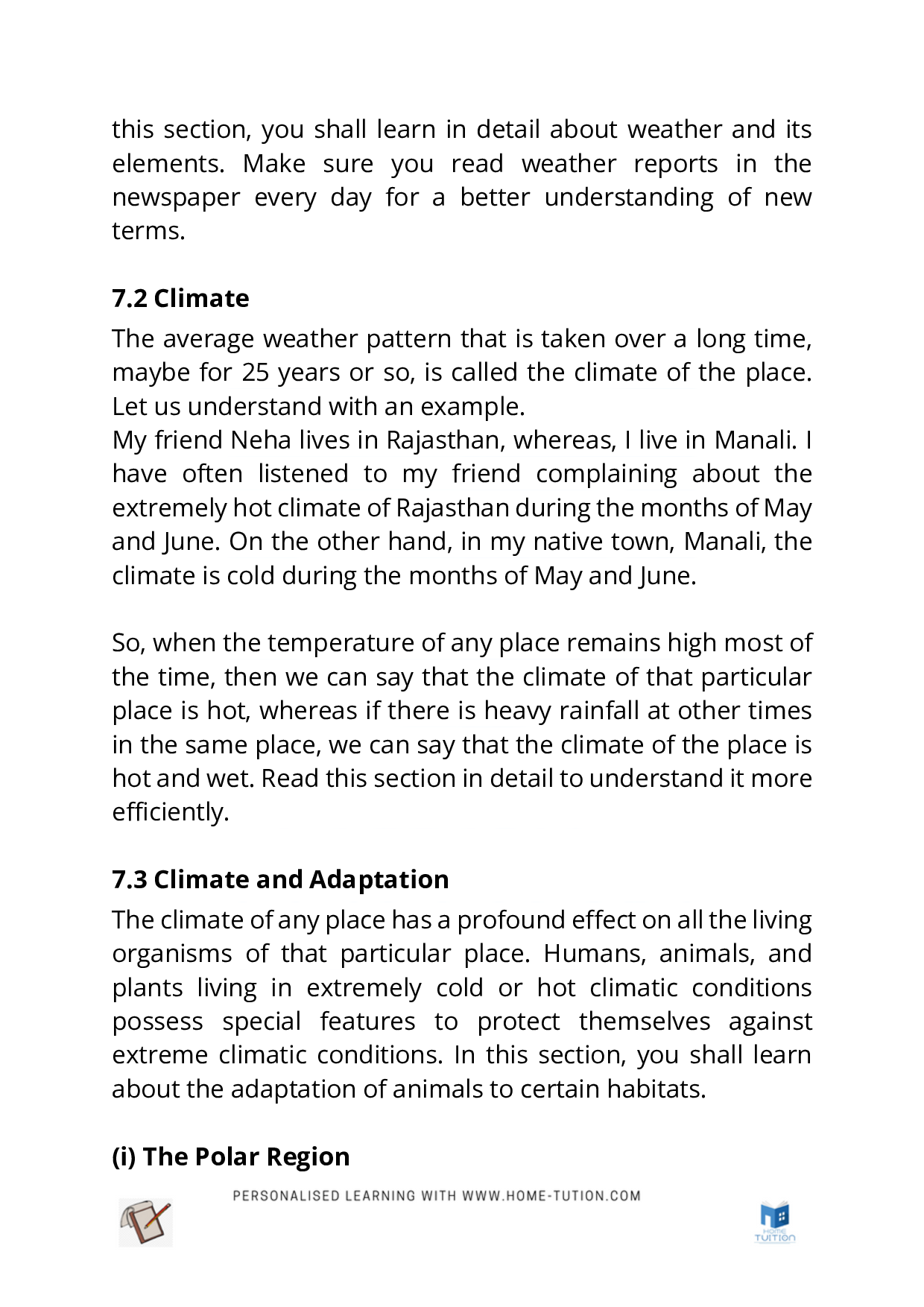 Class 7 Science Chapter 7 – Weather, Climate and Adaptations of Animals to Climate
