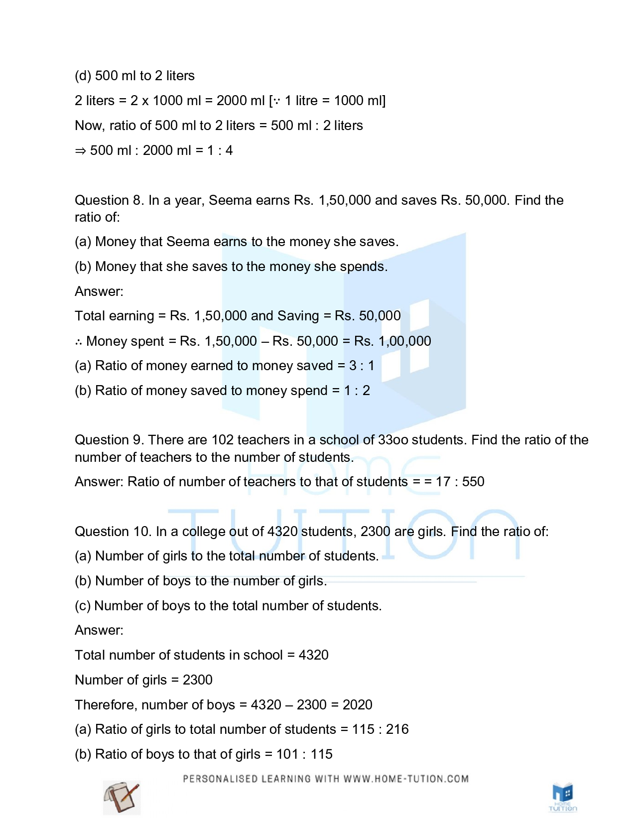 Class 6 Maths Chapter 12 Ratio and Proportion