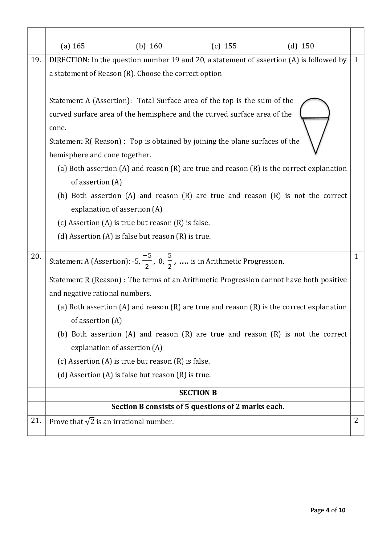 Sample Paper for class 10 Maths Standard 