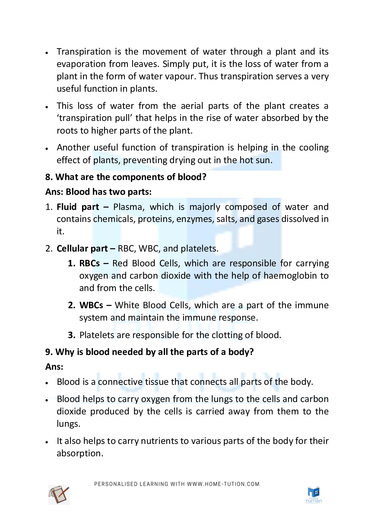 Class 7 Science Chapter 11 – Transportation in Animals and Plants