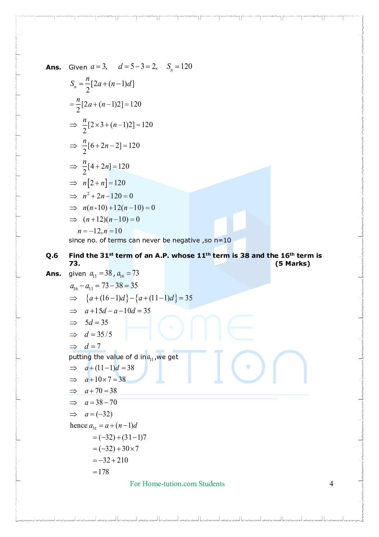 Chapter-5 Arithmetic Progressions Questions