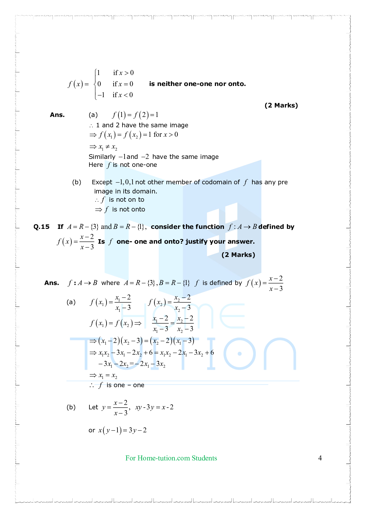 Chapter 1 Relations and Functions Important Questions
