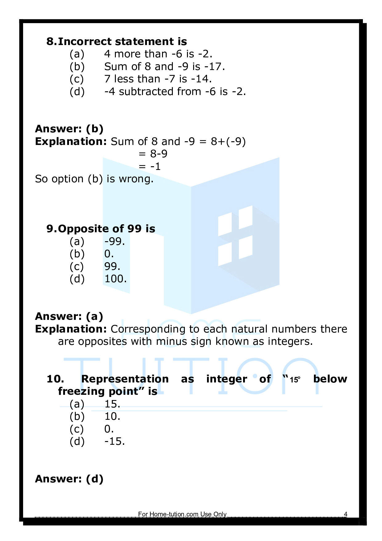 Questions for Chapter 6 Integers 