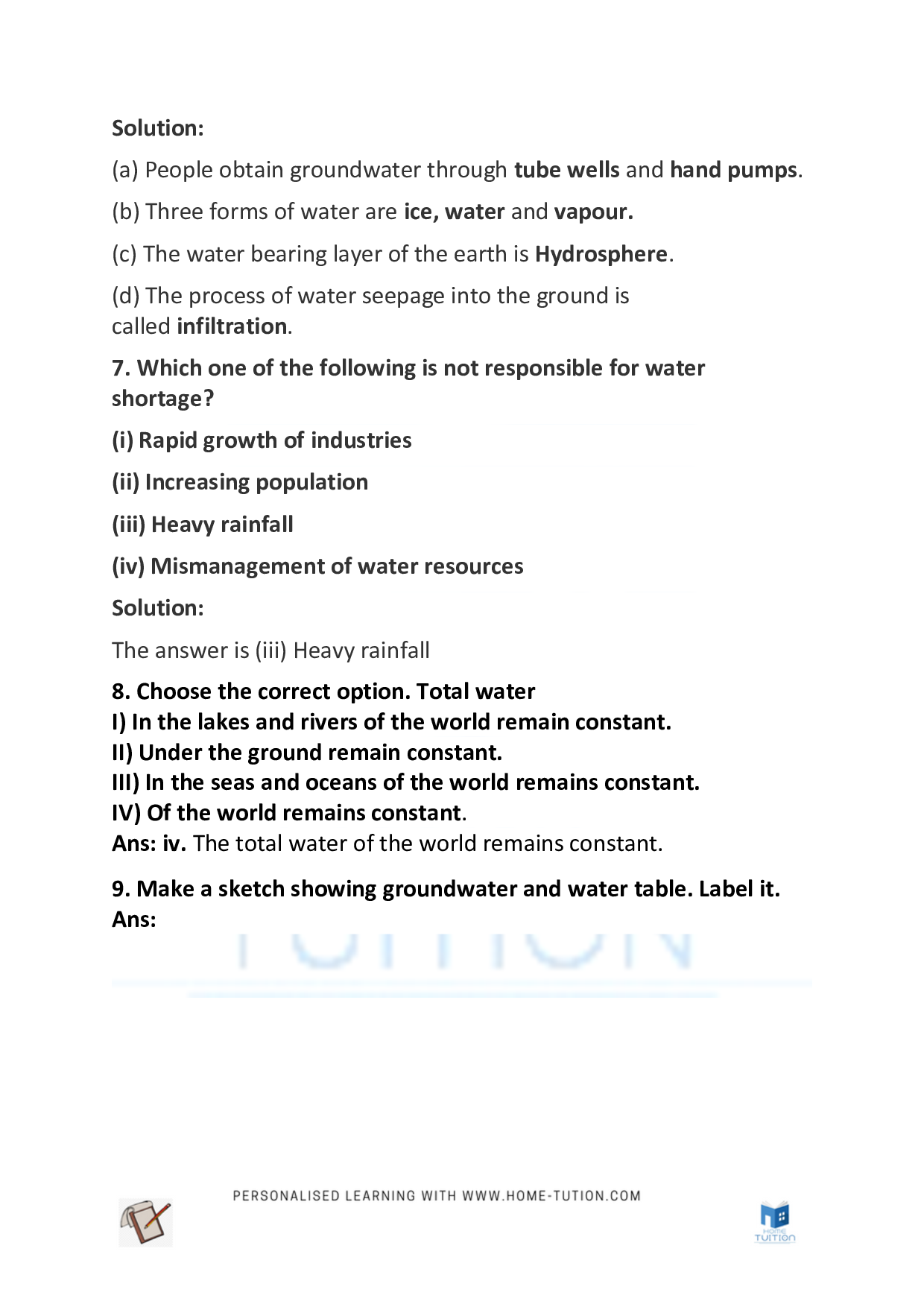 Class 7 Science Chapter 16 – Water: A Precious Resource