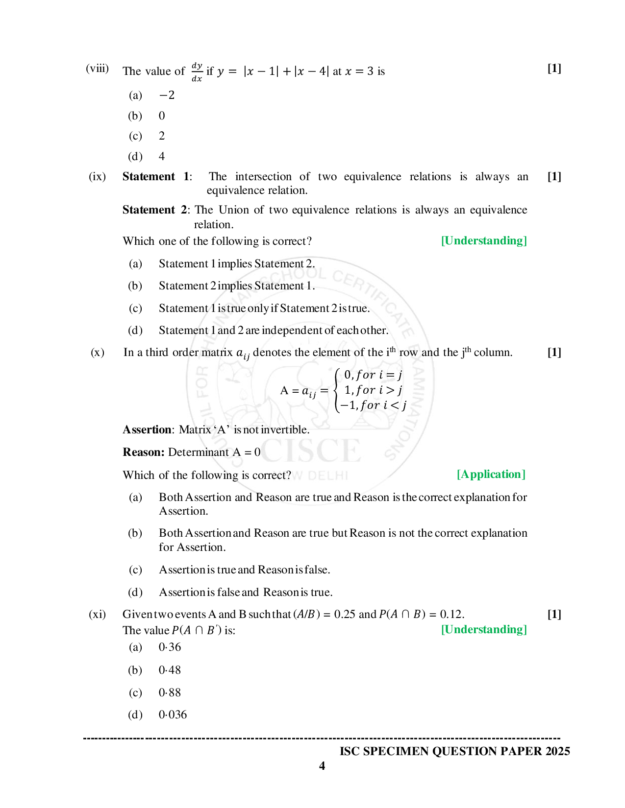 ISE Sample paper for Math’s