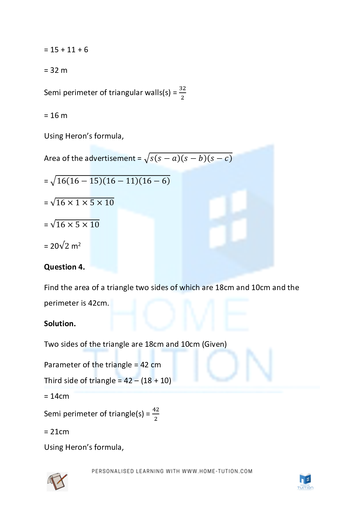 Class 9 Maths Chapter 12 Heron’s Formula