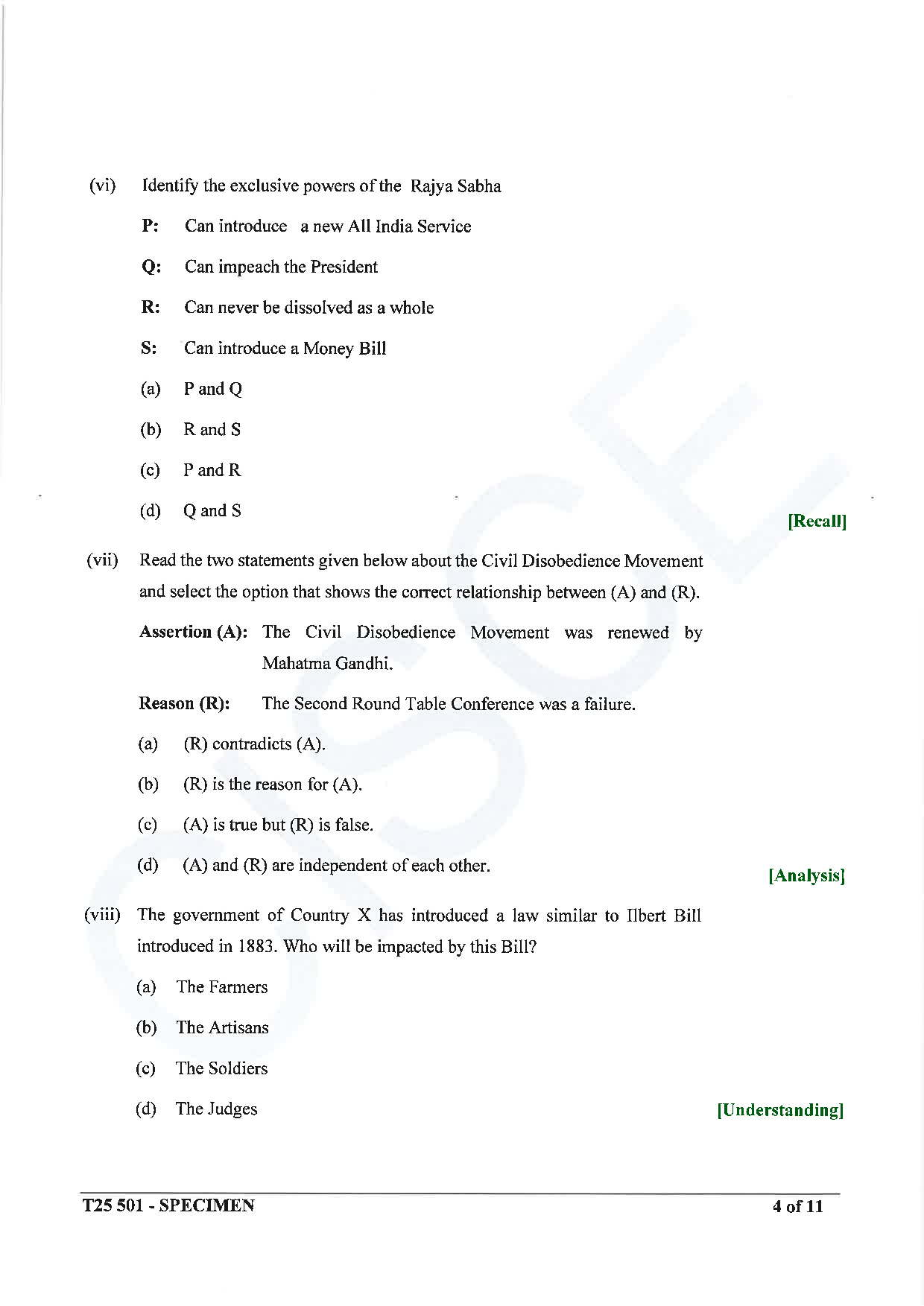 ICSE Board Sample Paper for class 10 History & Civics