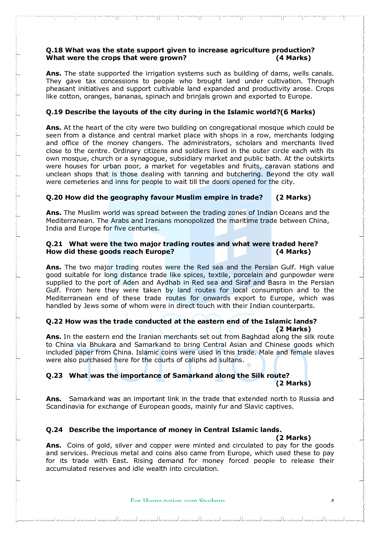 Chapter-4 The Central Islamic Lands Questions
