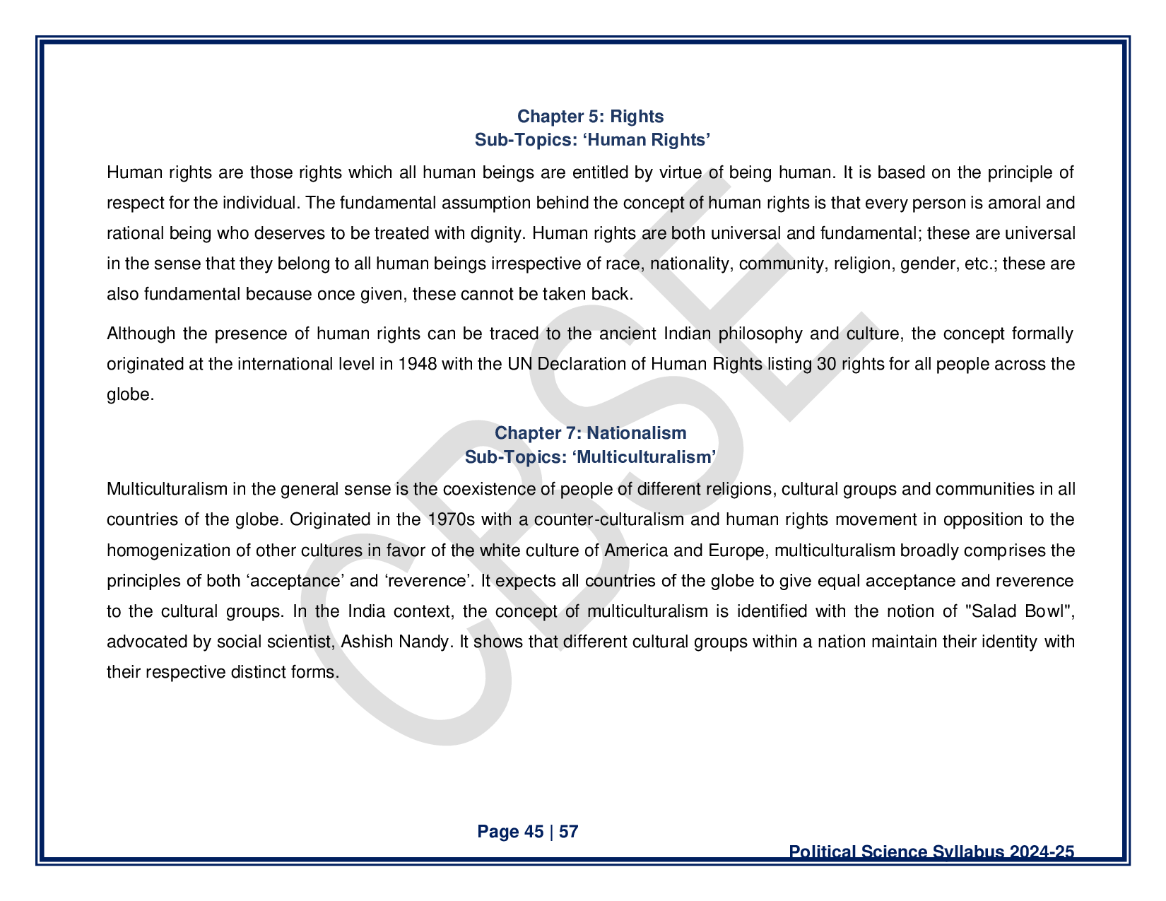 CBSE Class 12 Political Science Syllabus 