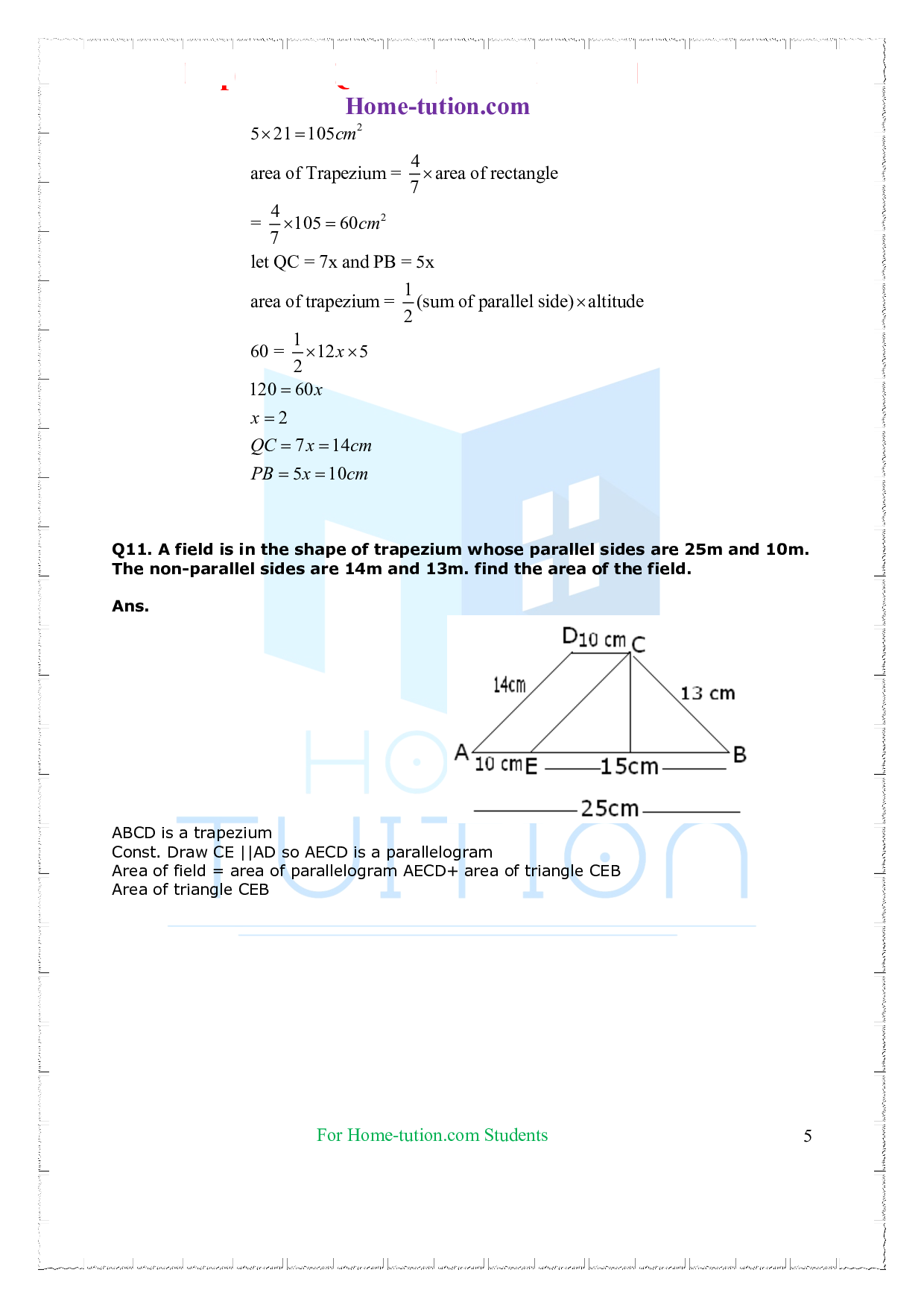 Questions for Class 9 Maths Chapter 12 Heron’s Formula