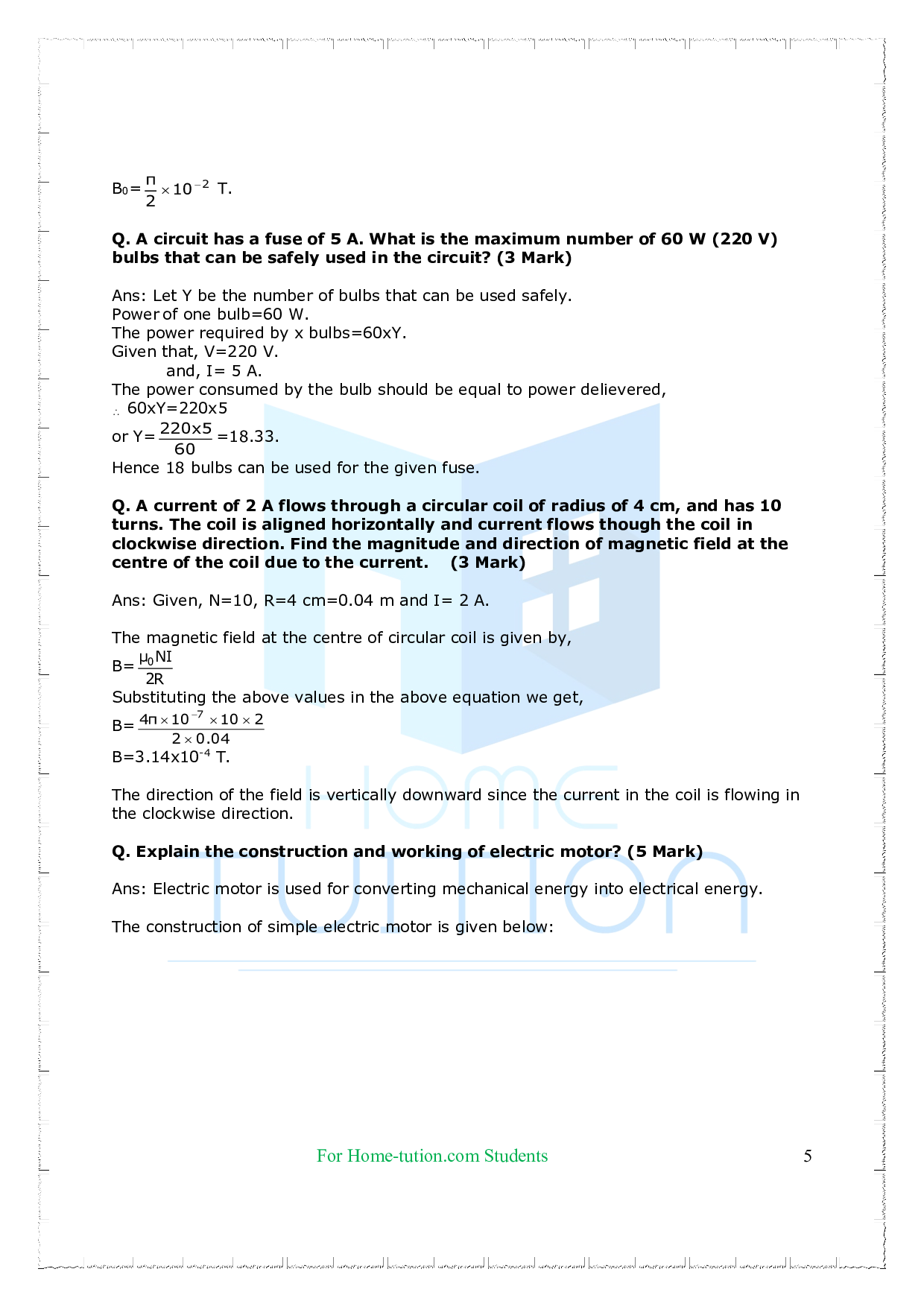 Chapter 13 Magnetic Effects of Electric Current Questions