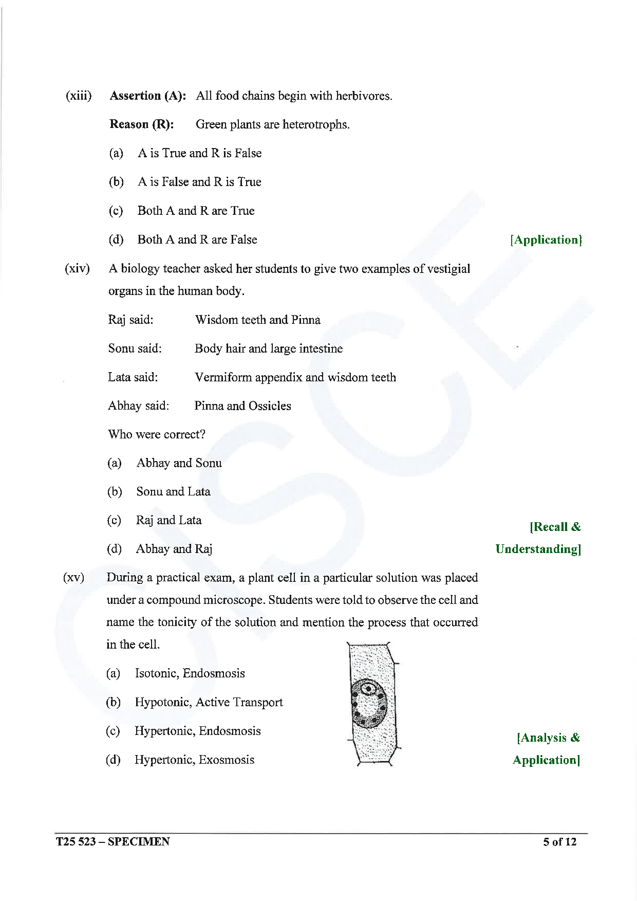 ICSE Board Sample Paper for class 10 Biology