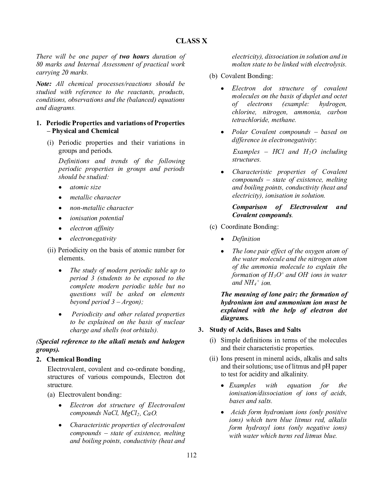 ICSE Board Class 9 Syllabus for Chemistry