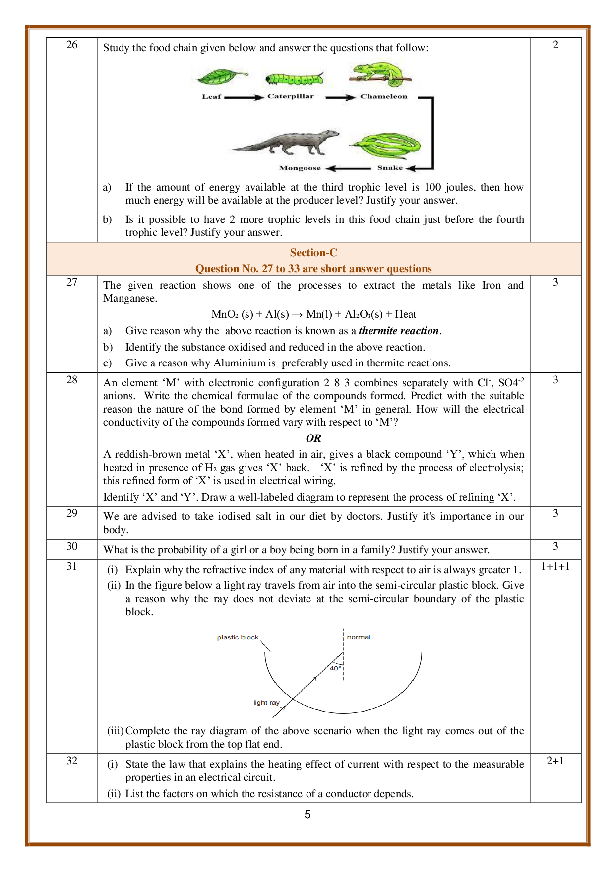 Sample Paper for Class 10 Science 