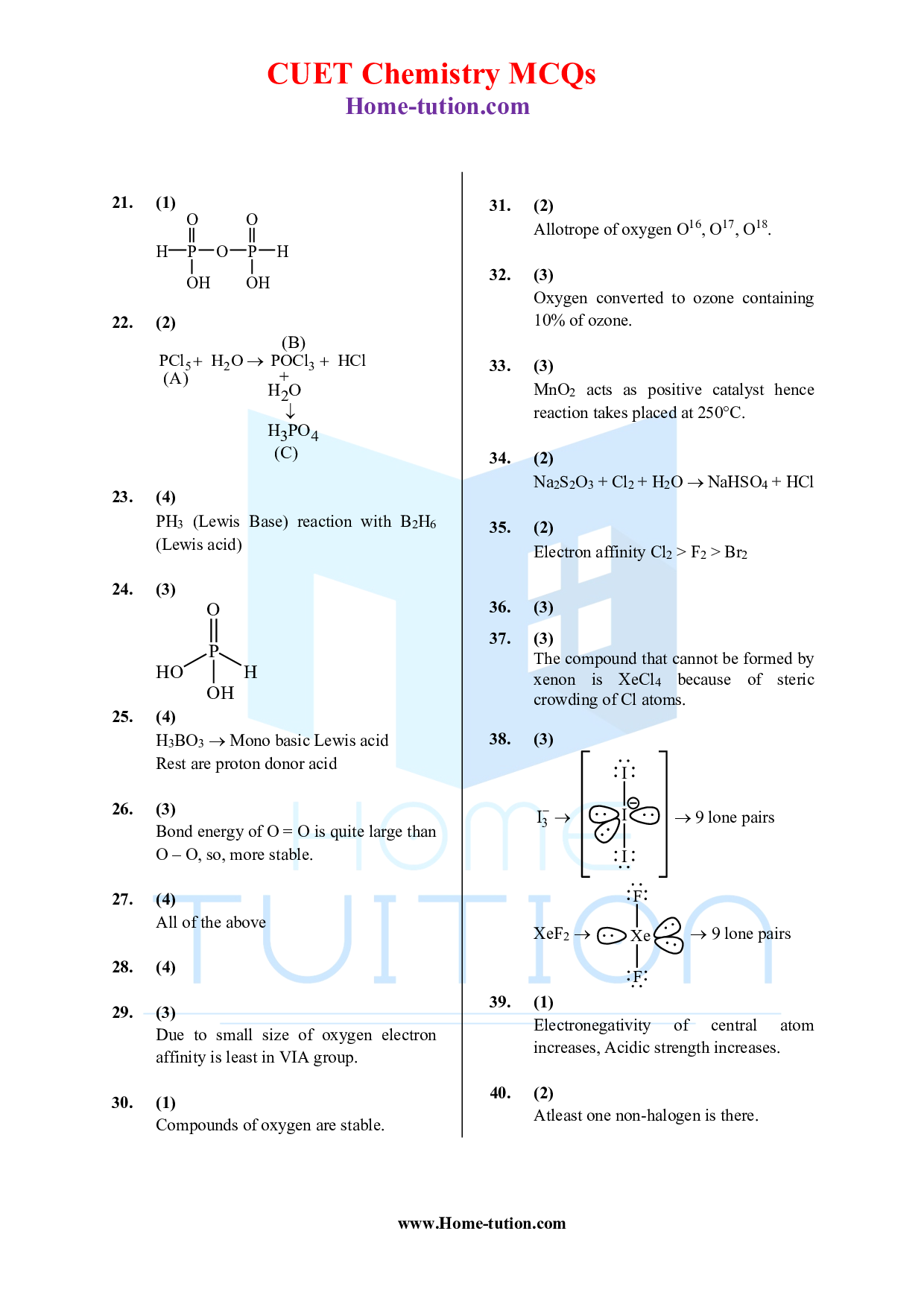 CUET MCQ Questions For Chapter-07 P Block Elements