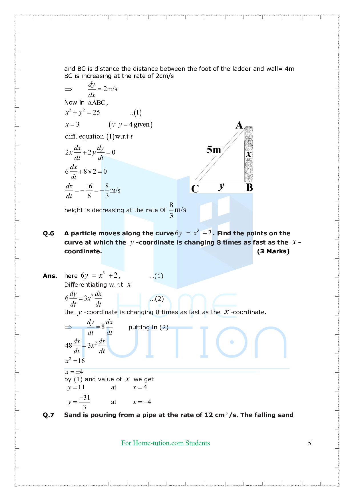 Chapter 6 Applications of Derivatives Important Questions