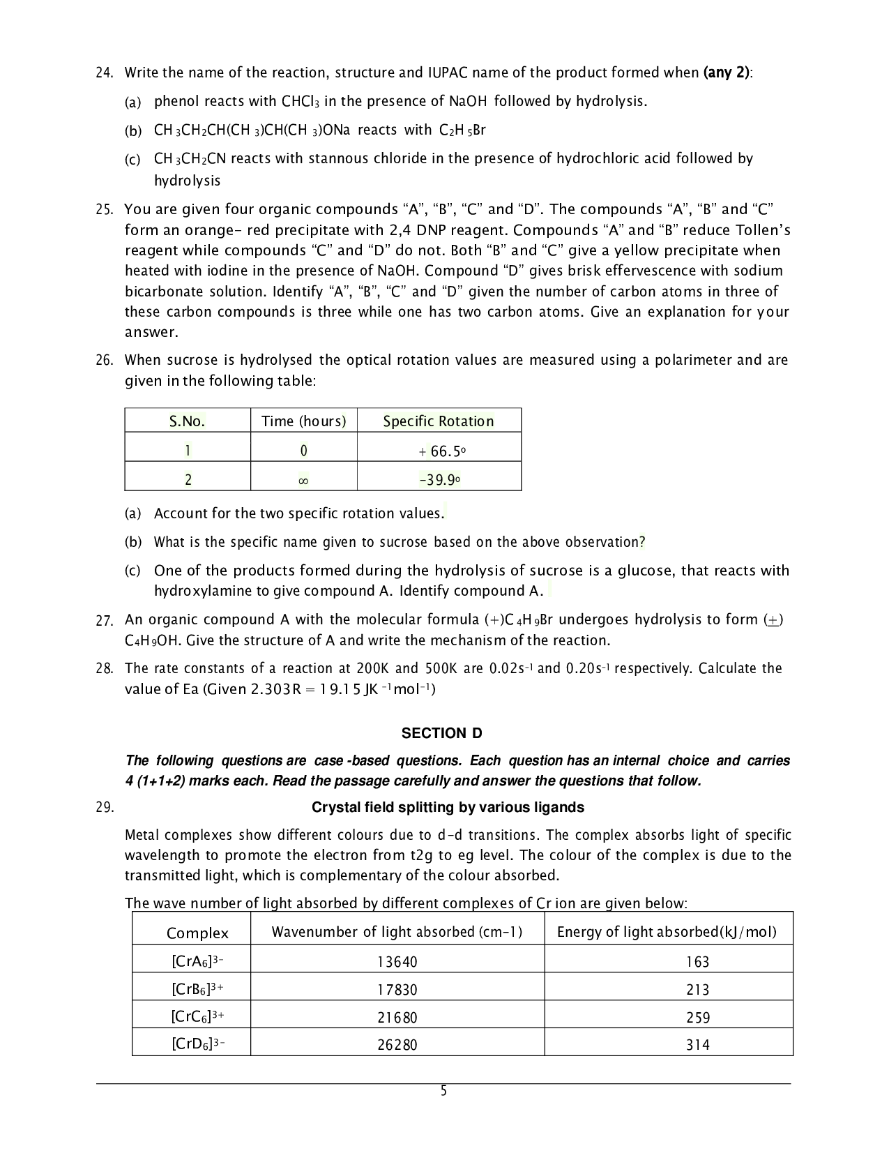 Class 12 Sample Papers for Chemistry