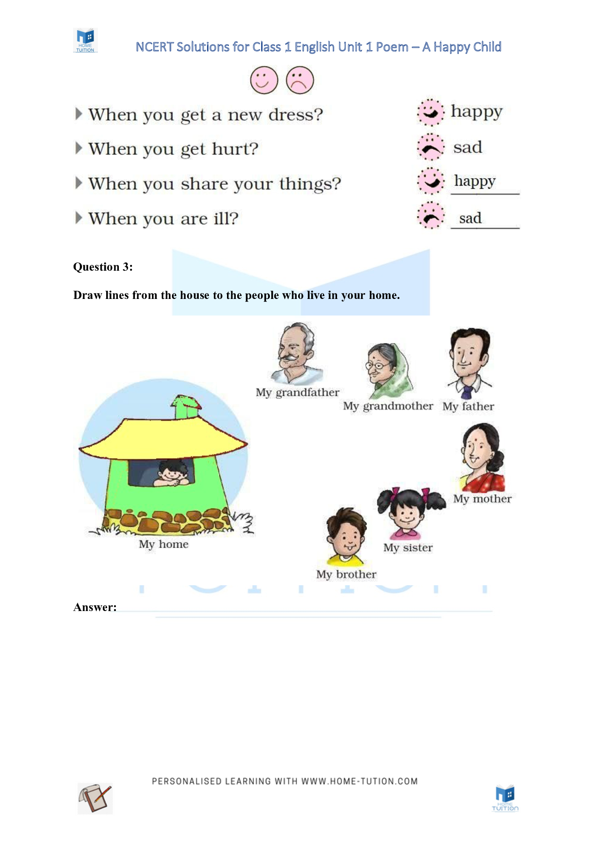 NCERT Solutions for Class 1 English Unit 1 Poem - A Happy Child