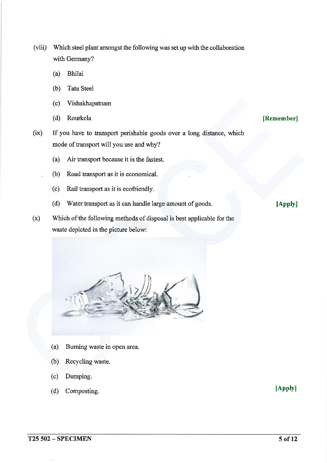 ICSE Board Sample Paper for class 10 Geography