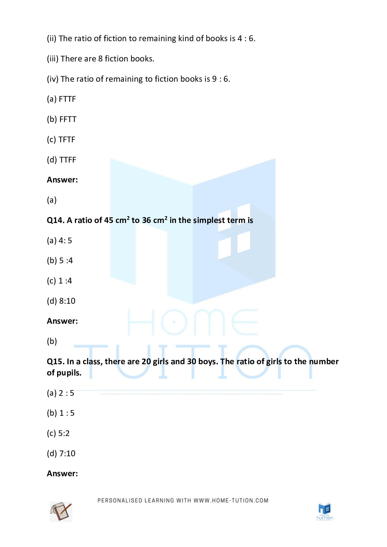 CBSE Class 5 Maths Ratio Worksheet with Answers PDF 