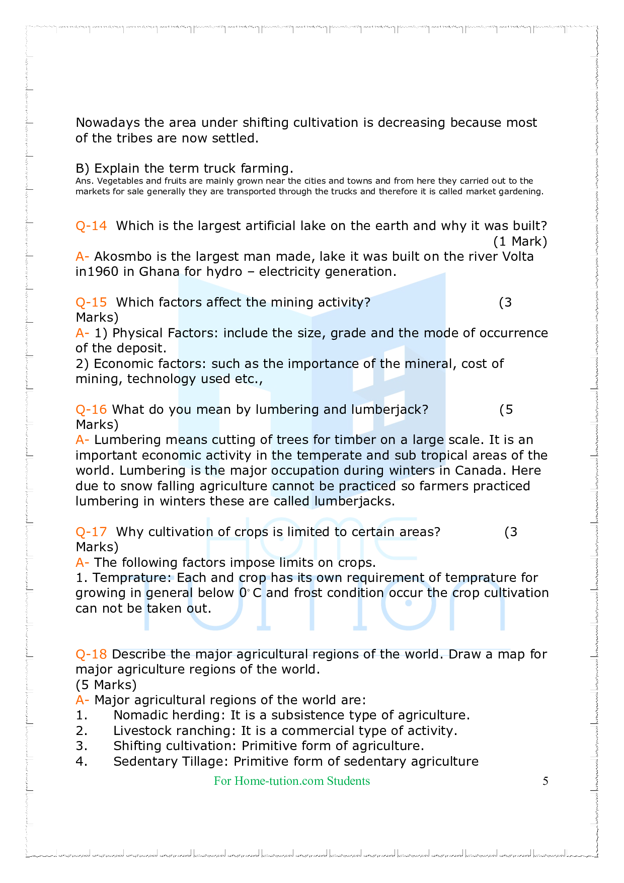 Chapter-5 Primary Activities Important Questions