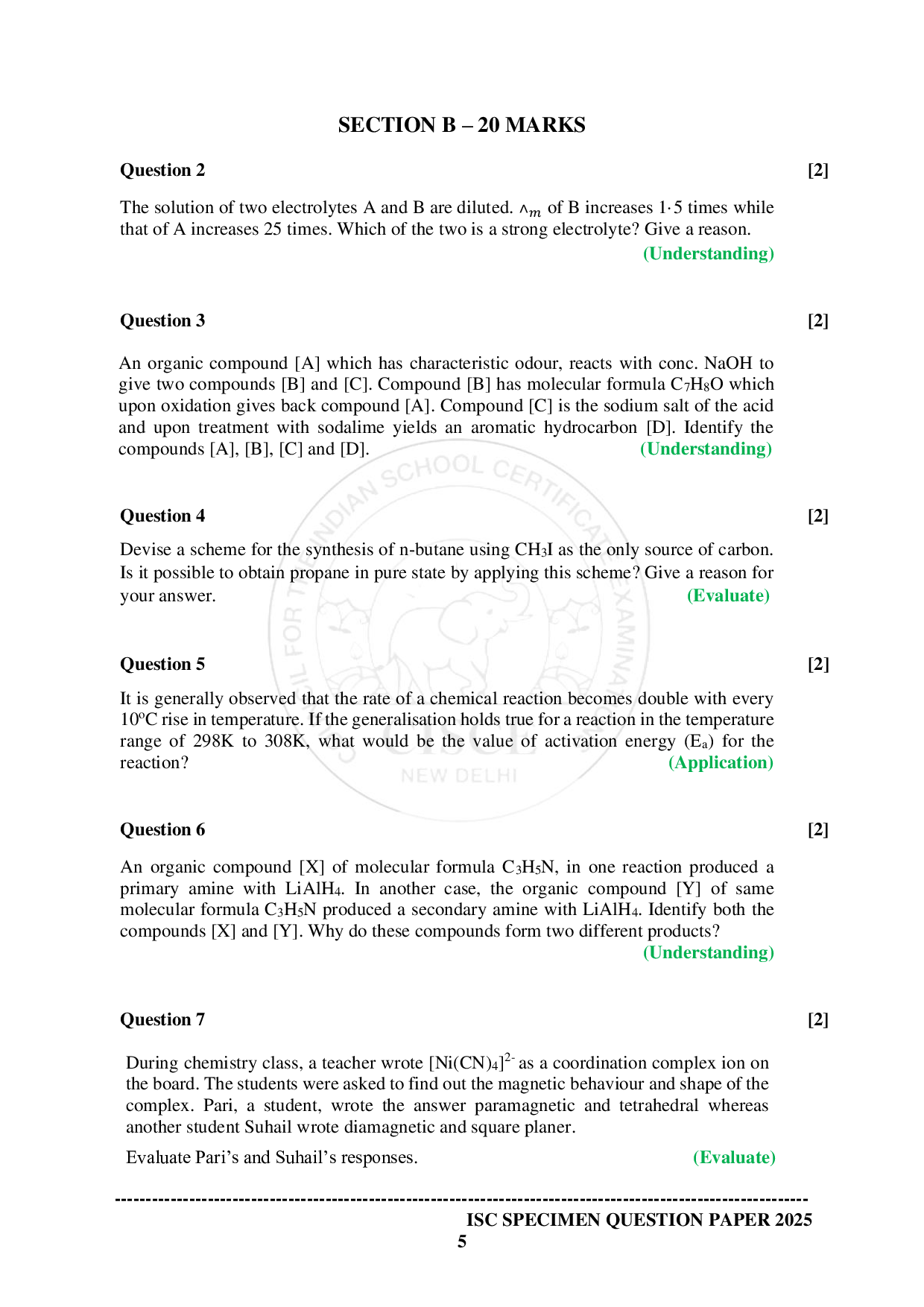 ISE Sample paper for Chemistry