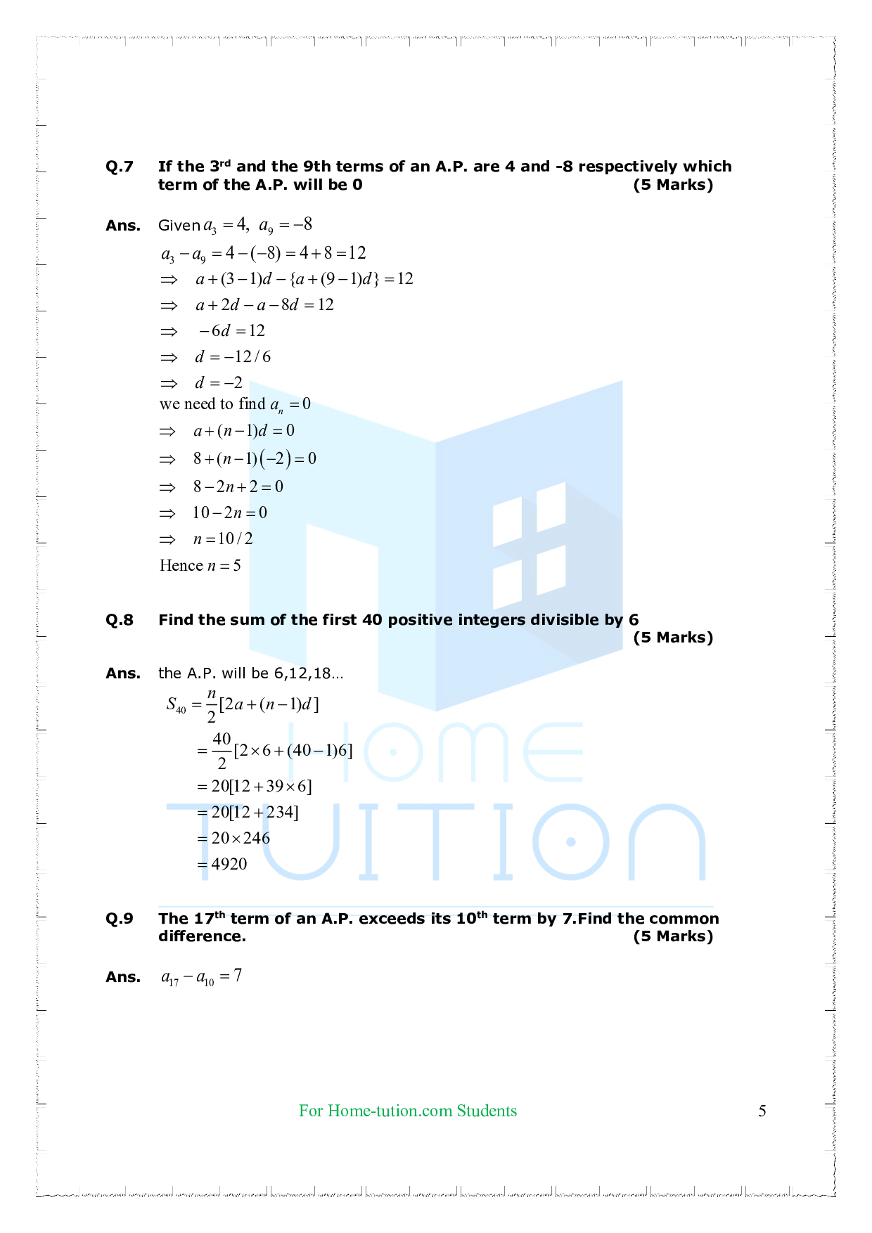 Chapter-5 Arithmetic Progressions Questions