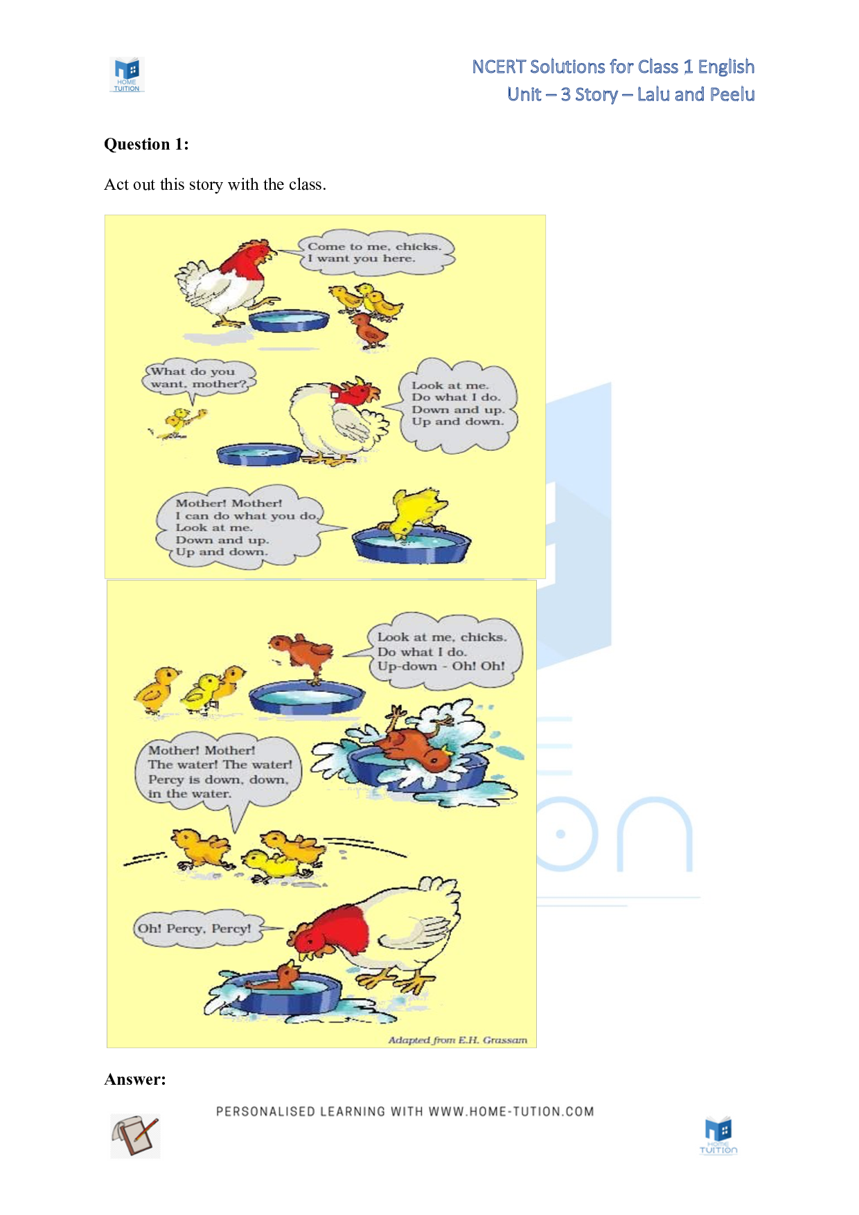 NCERT Solutions for Class 1 English Unit 3 Story - Lalu and Peelu