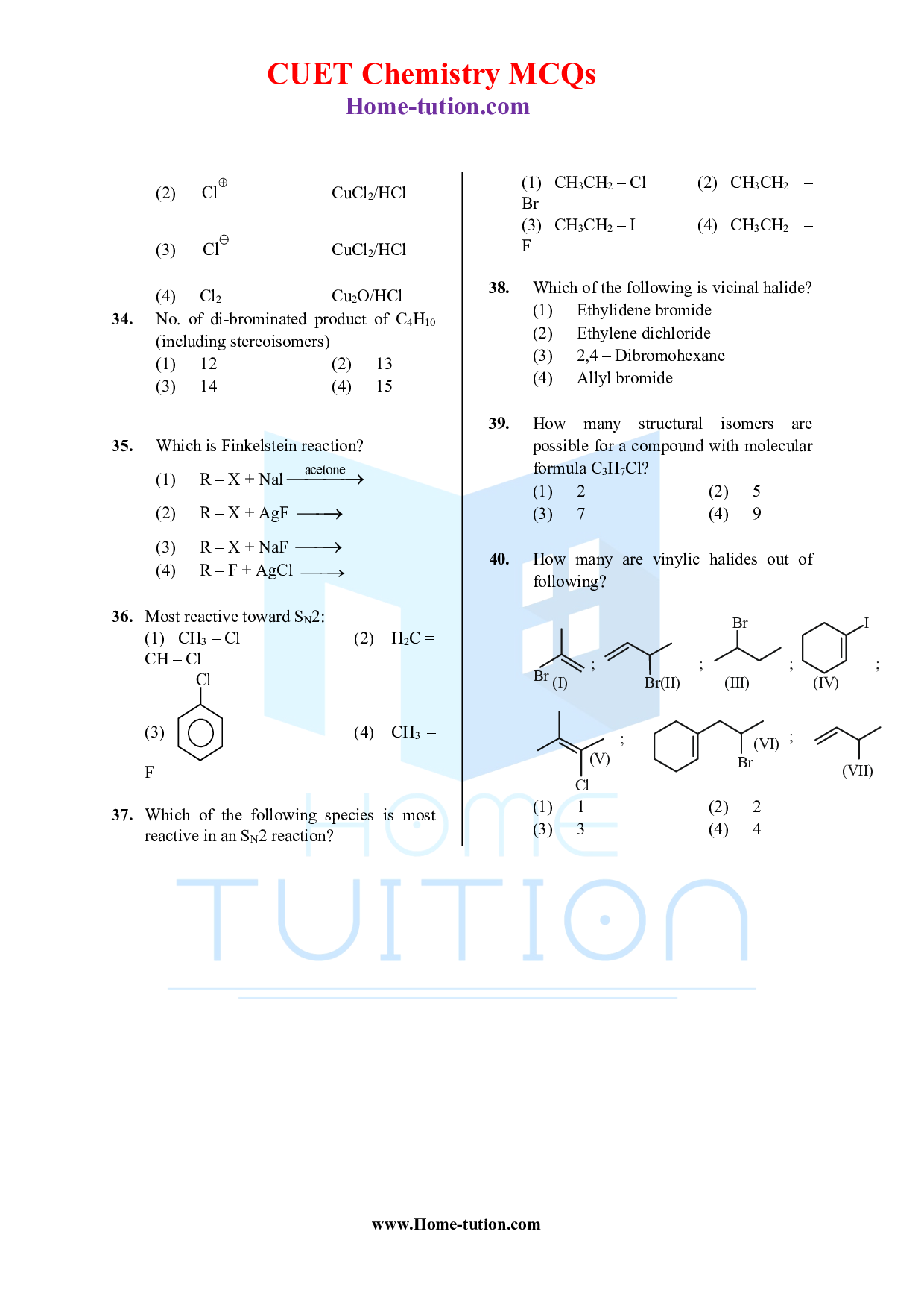 CUET MCQ Questions For Chapter-10 Haloalkenes