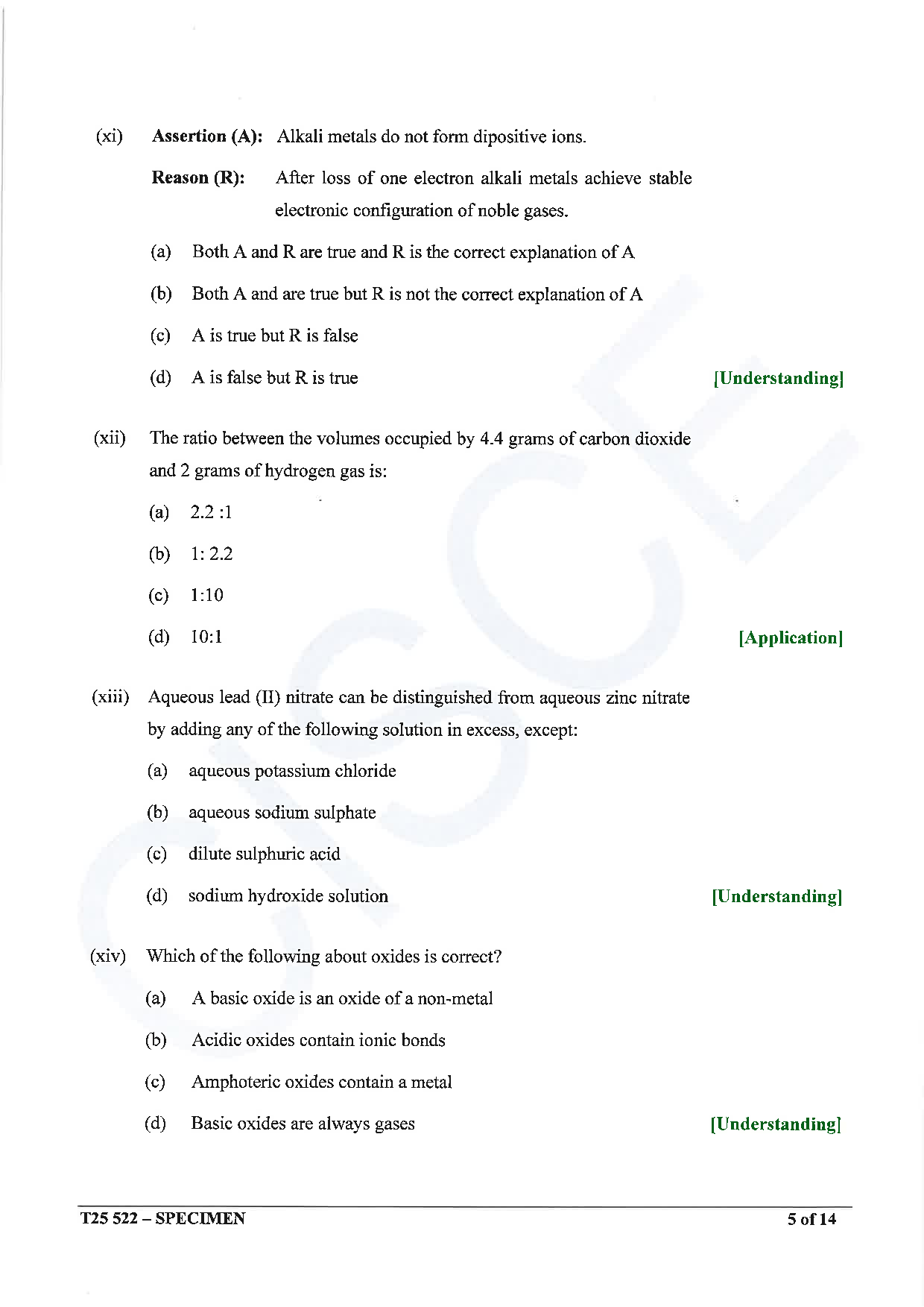 ICSE Board Sample Paper for class 10 chemistry