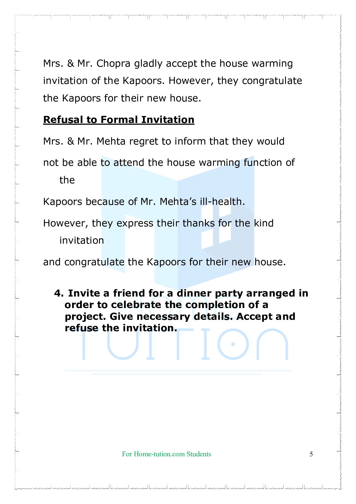 Chapter-Formal invitation & Reply Questions