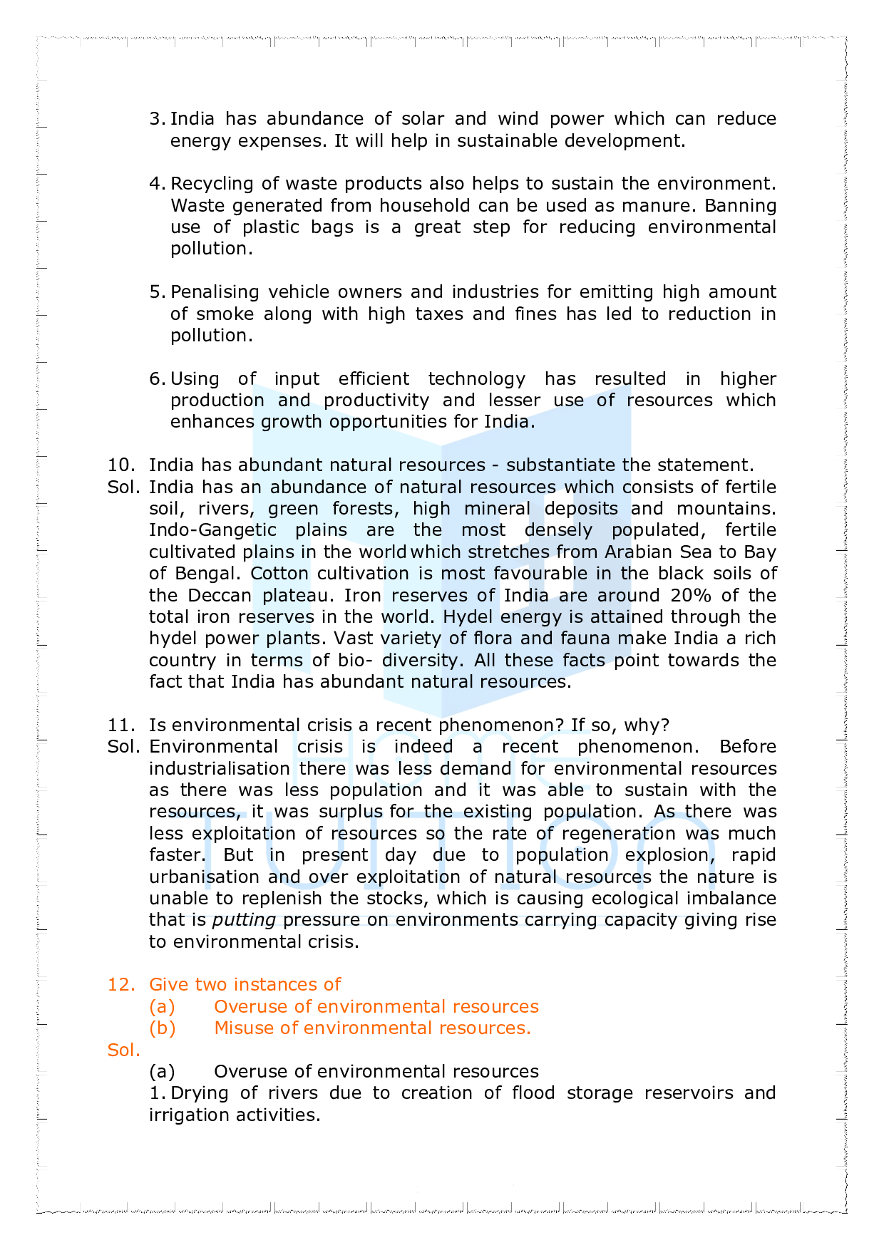 NCERT Solutions Chapter 9 Environment Sustainable Development