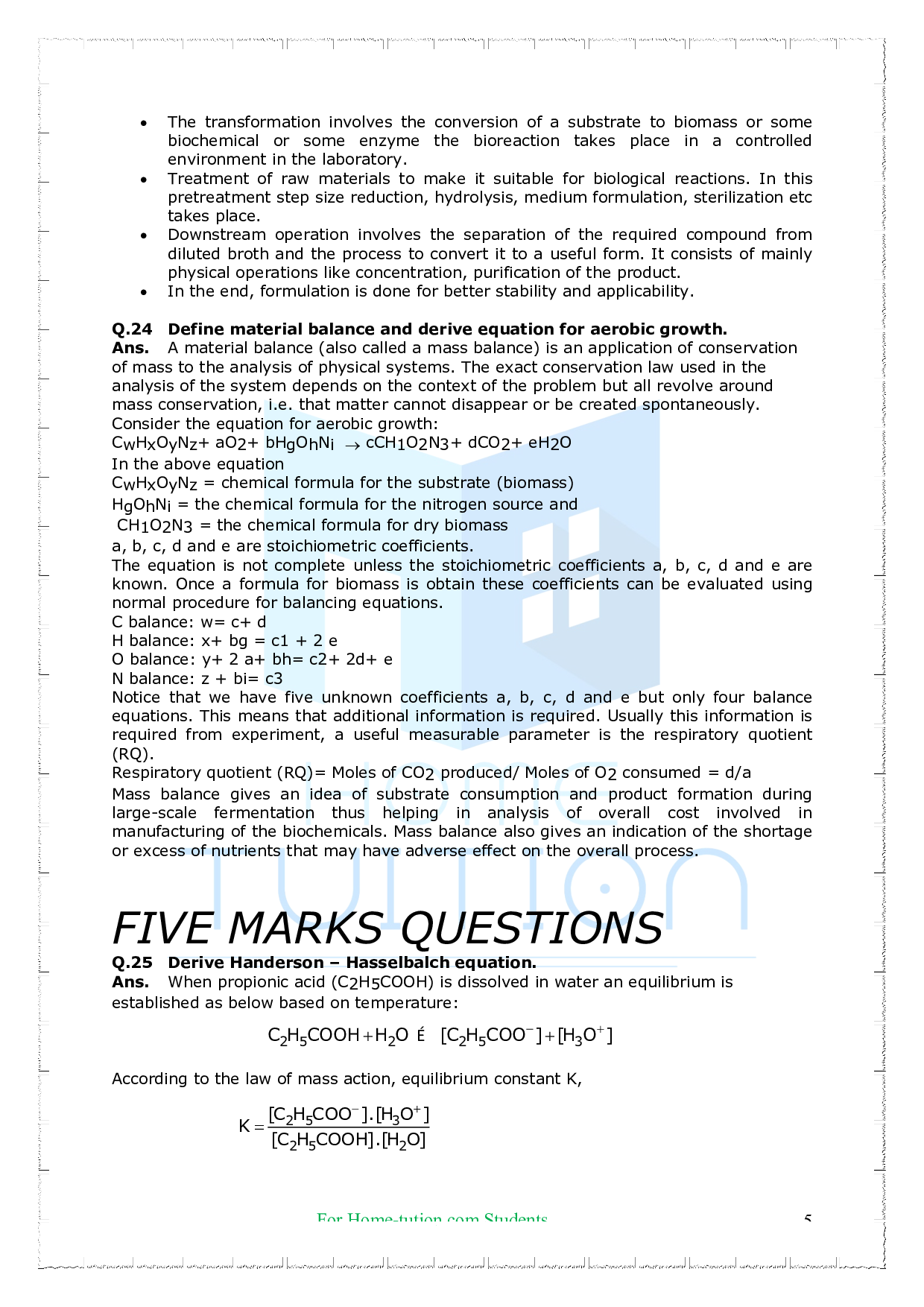 Chapter-Fundamentals of Biochemical engineering Questions