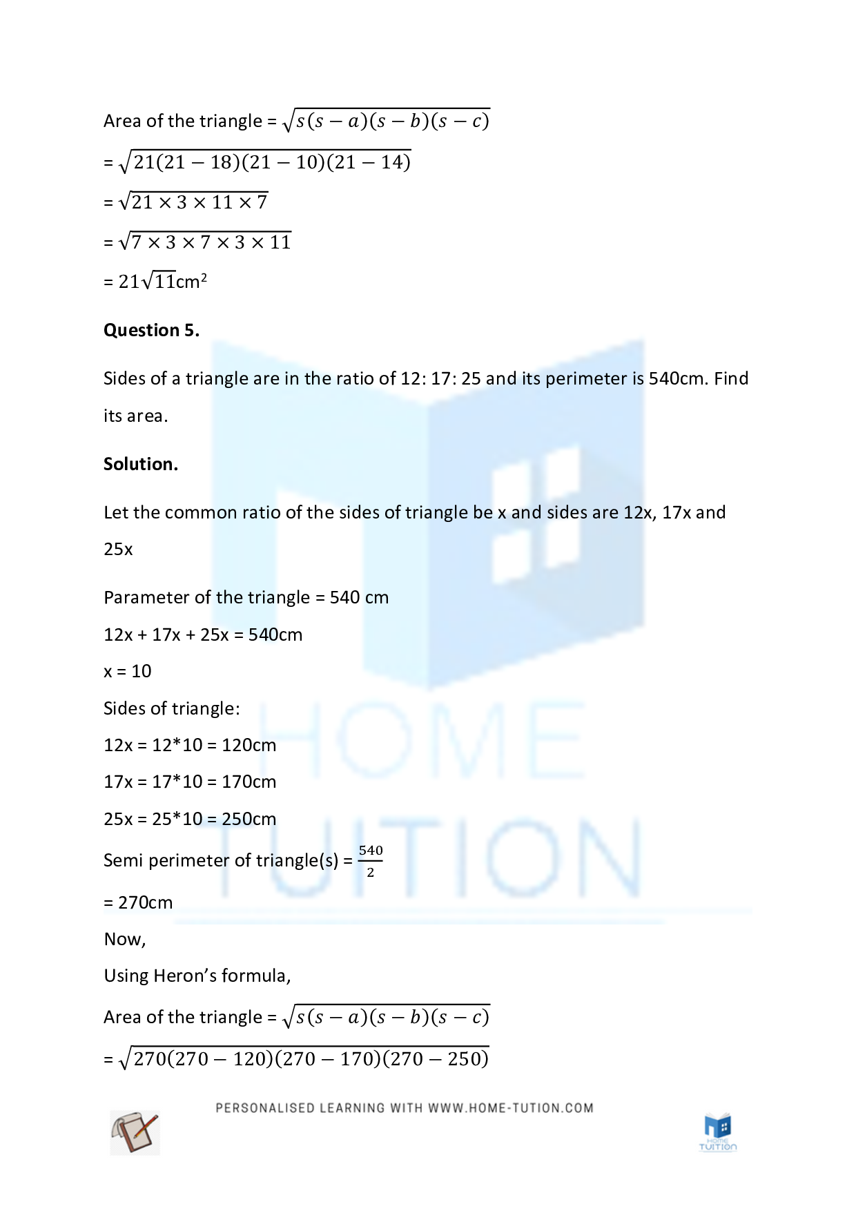 Class 9 Maths Chapter 12 Heron’s Formula