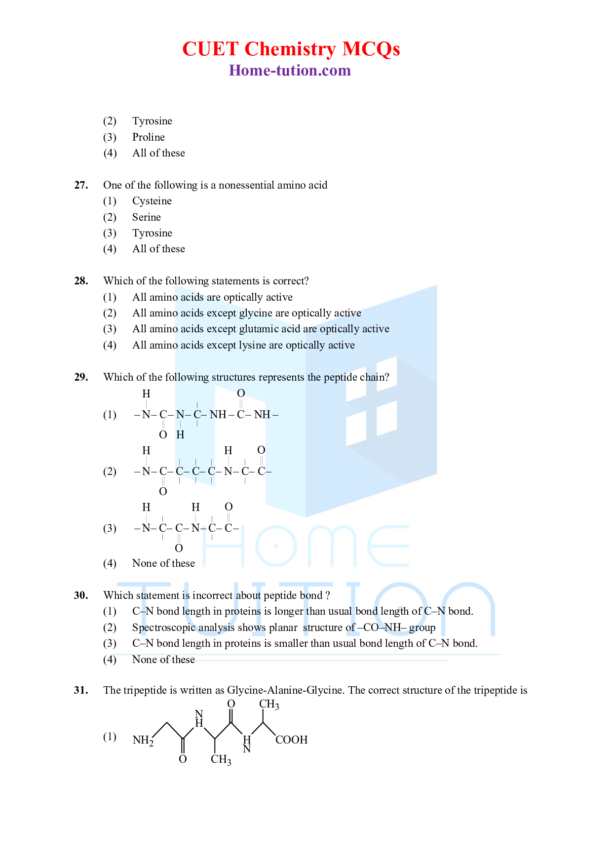 CUET MCQ Questions For Chapter-14 Biomolecules