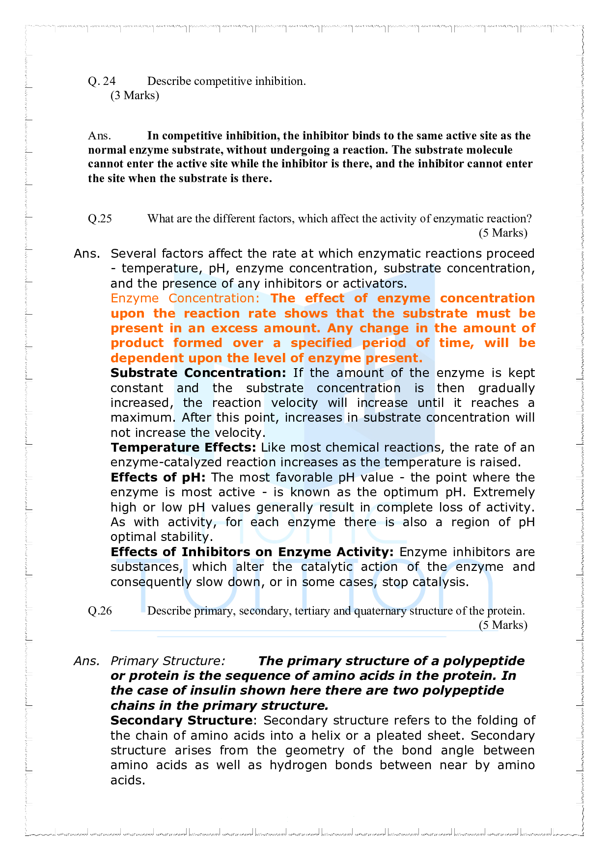 Chapter 9 Biomolecules Important Questions